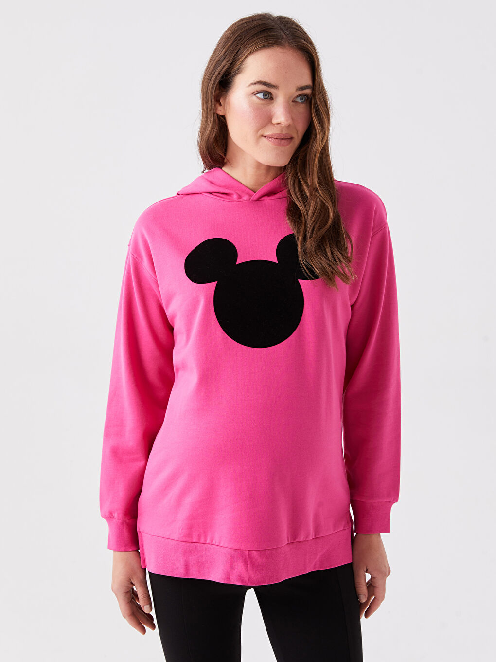 LCWAIKIKI Maternity Fuşya Mickey Mouse Baskılı Uzun Kollu Hamile Hoodie