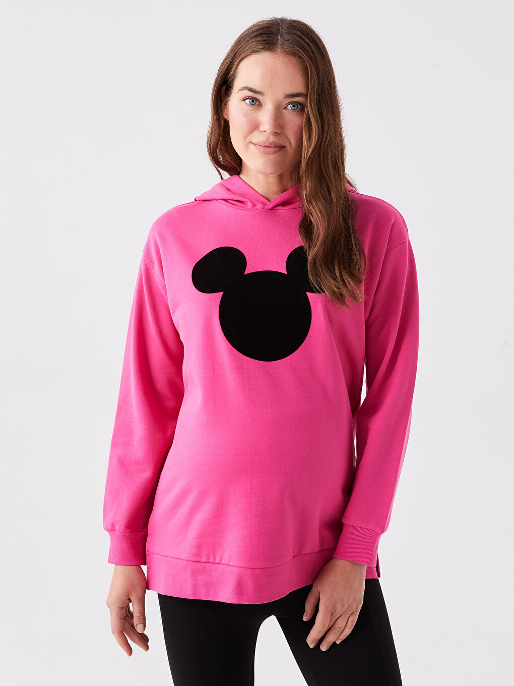 LCWAIKIKI Maternity Fuşya Mickey Mouse Baskılı Uzun Kollu Hamile Hoodie - 1