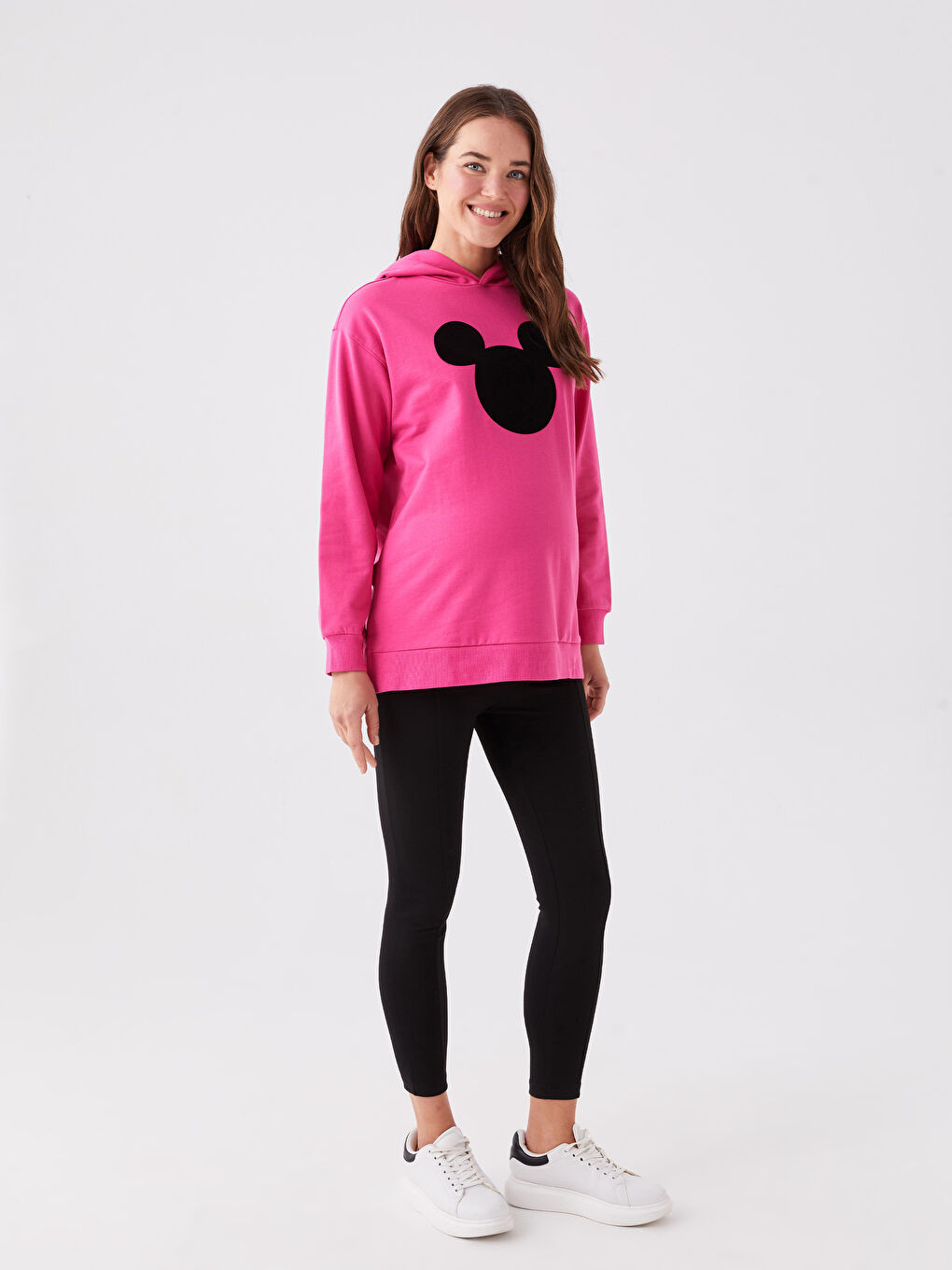 LCWAIKIKI Maternity Fuşya Mickey Mouse Baskılı Uzun Kollu Hamile Hoodie - 2