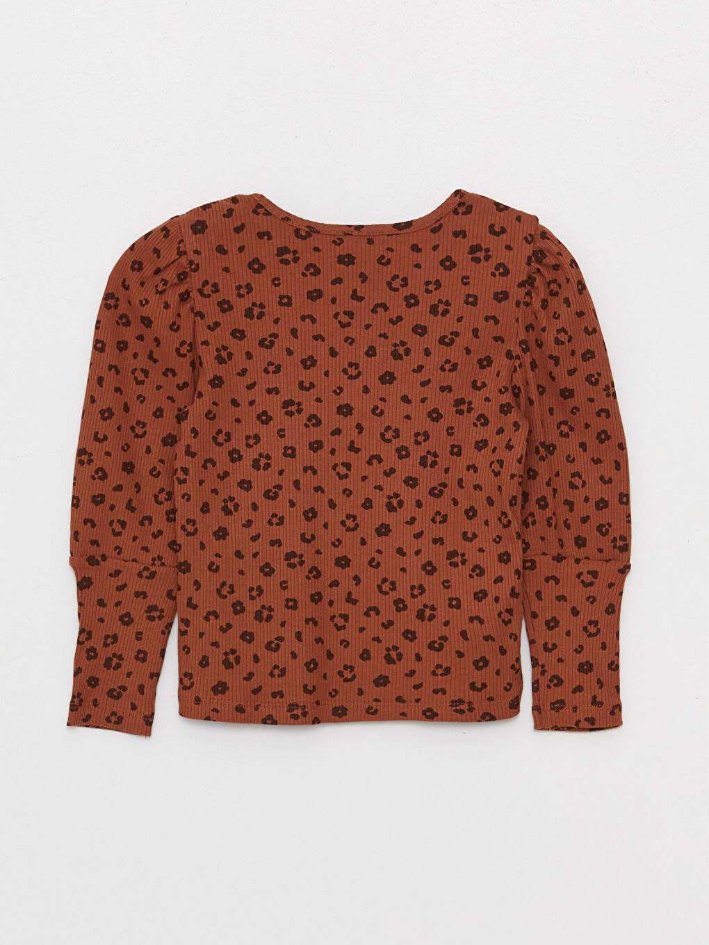 Kahverengi Bisiklet Yaka Uzun Kollu Kız Bebek Tişört-1