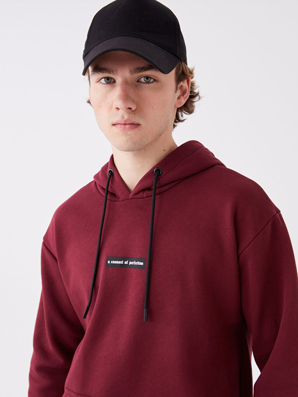 LCW Casual Bordo Uzun Kollu Baskılı Erkek Hoodie - 1