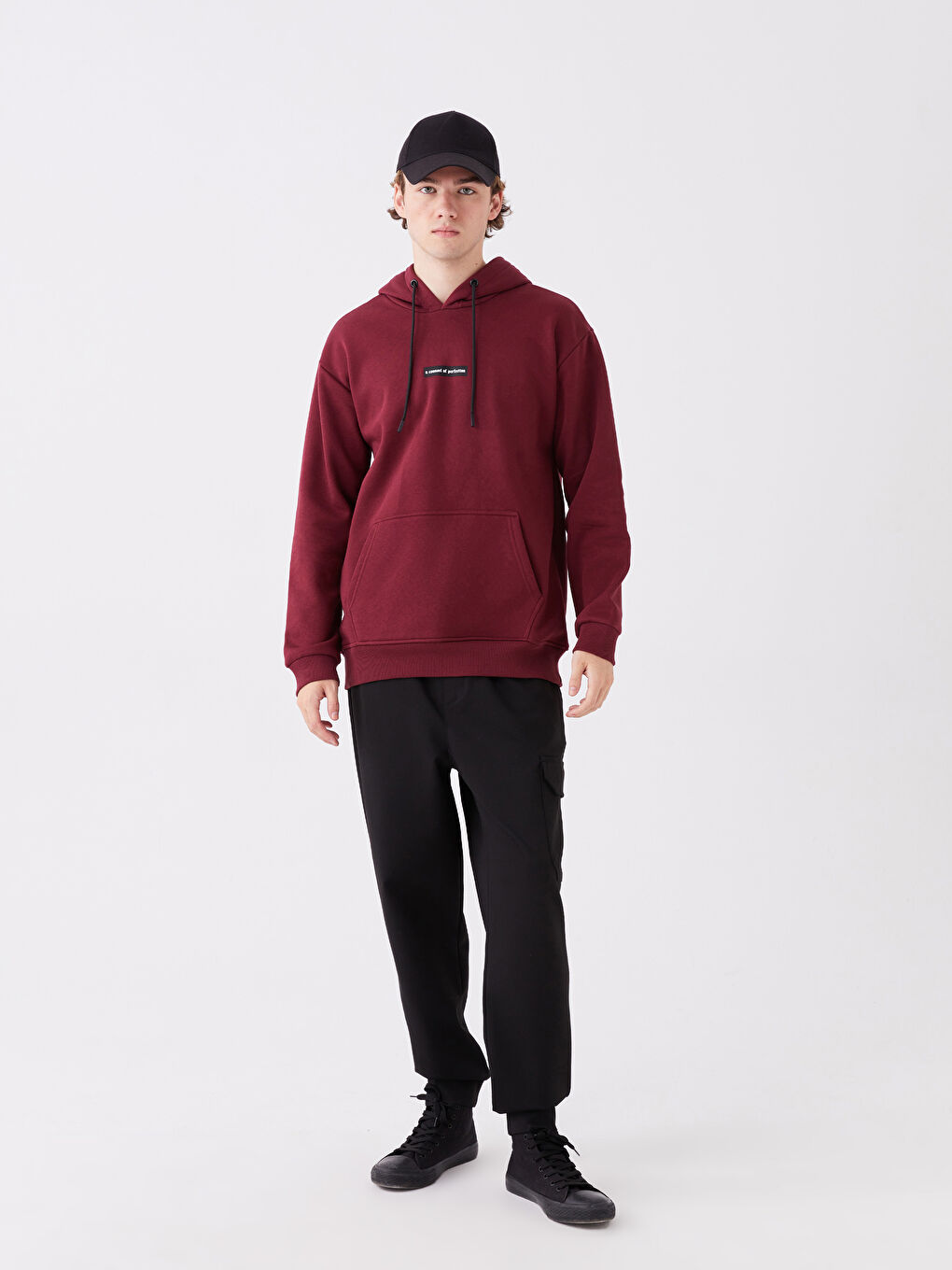 LCW Casual Bordo Uzun Kollu Baskılı Erkek Hoodie - 2