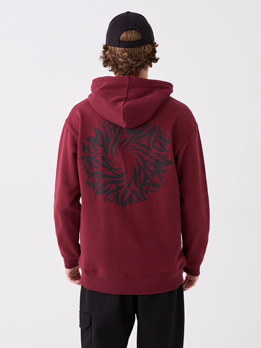 LCW Casual Bordo Uzun Kollu Baskılı Erkek Hoodie - 4