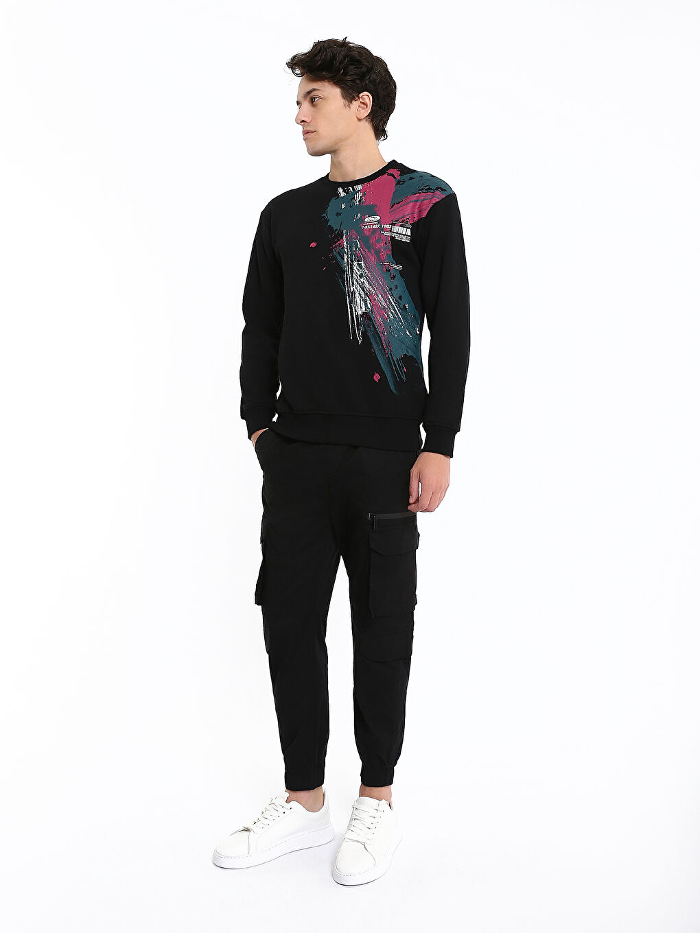 Crew Neck Printed Men's Thick Sweatshirt-2