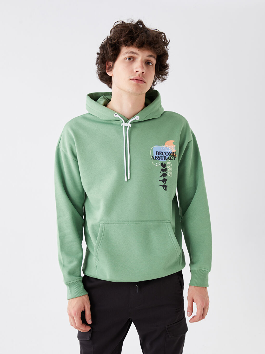 LCW Casual Yeşil Uzun Kollu Baskılı Erkek Hoodie - 1