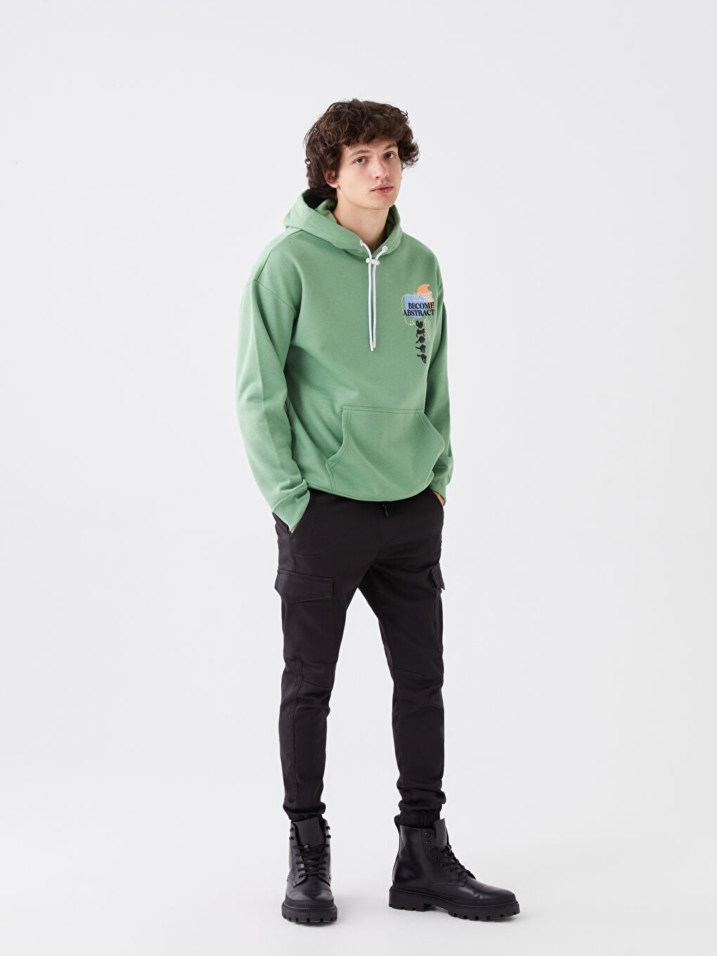 LCW Casual Yeşil Uzun Kollu Baskılı Erkek Hoodie - 2