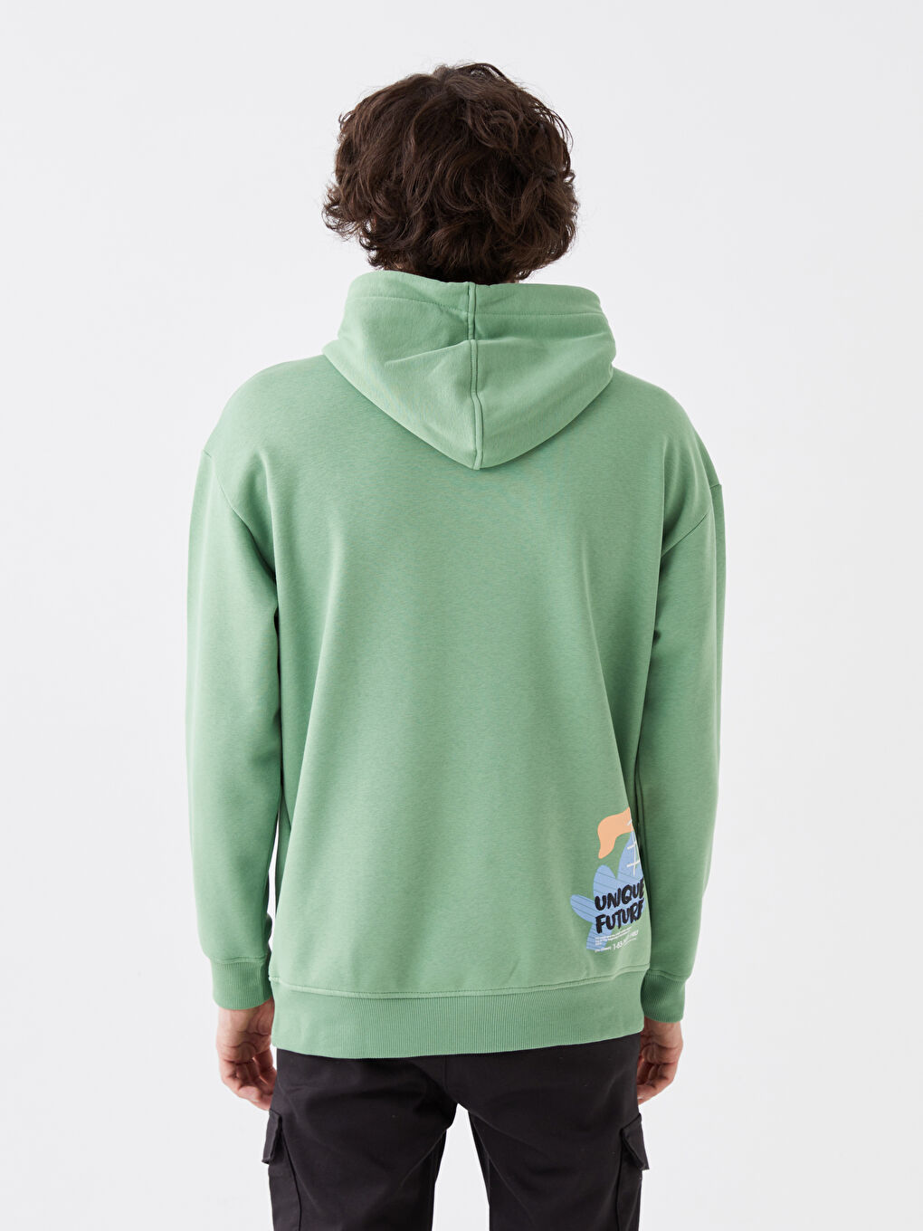 LCW Casual Yeşil Uzun Kollu Baskılı Erkek Hoodie - 4