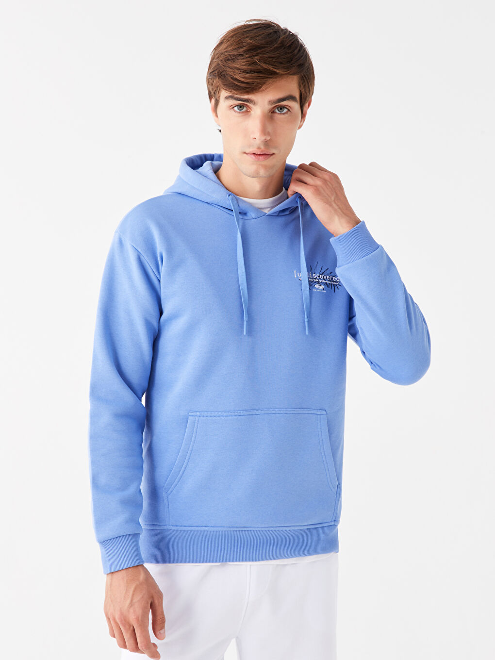 LCW Casual Mat Mavi Uzun Kollu Baskılı Erkek Hoodie - 1