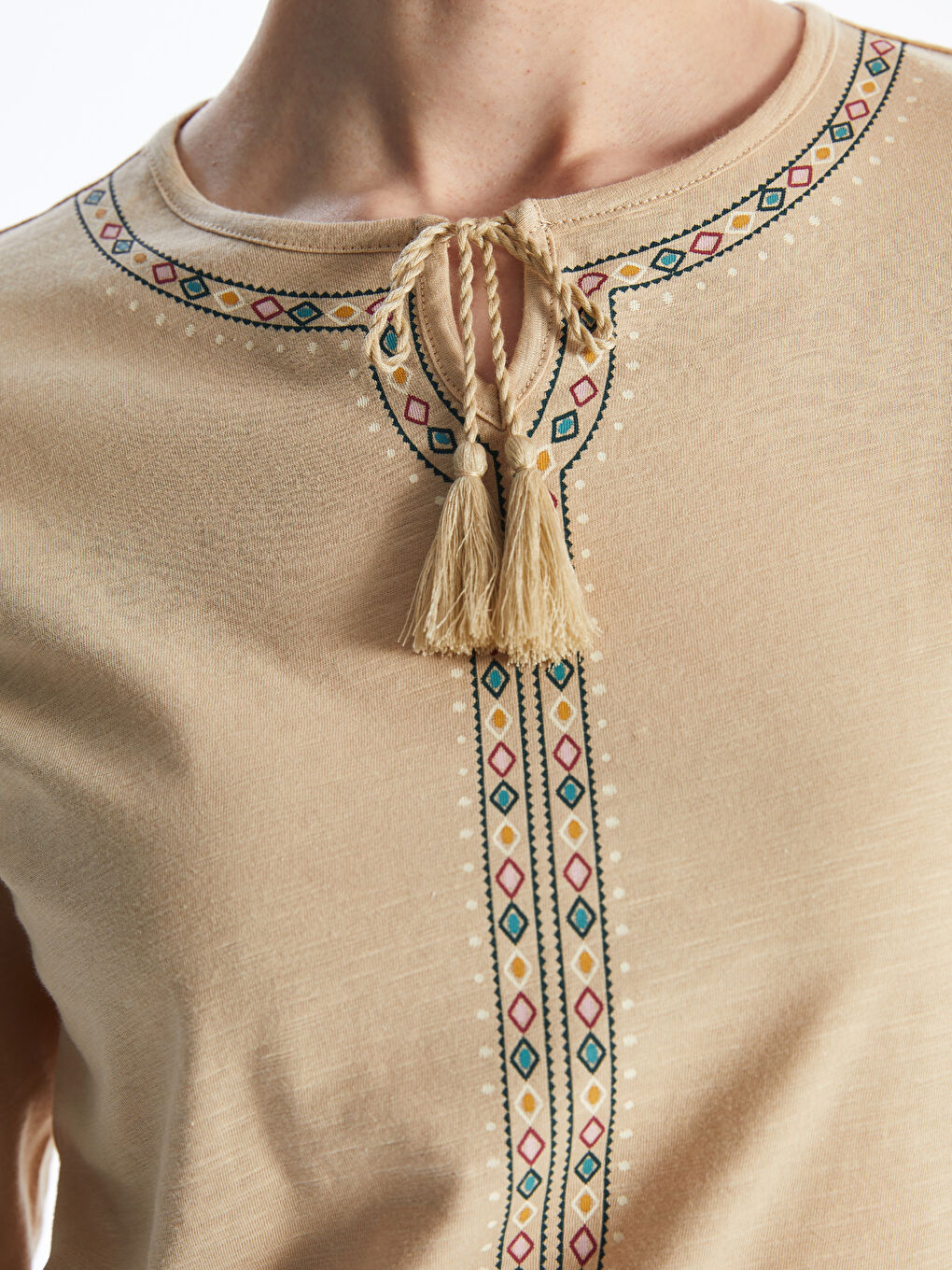 Tie Neck Patterned Long Sleeve Women's Blouse-2