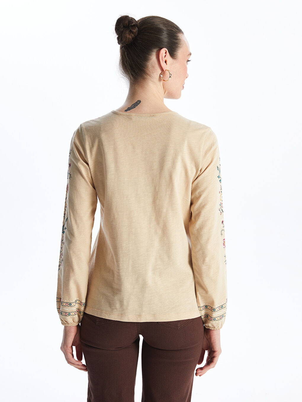 Tie Neck Patterned Long Sleeve Women's Blouse-3