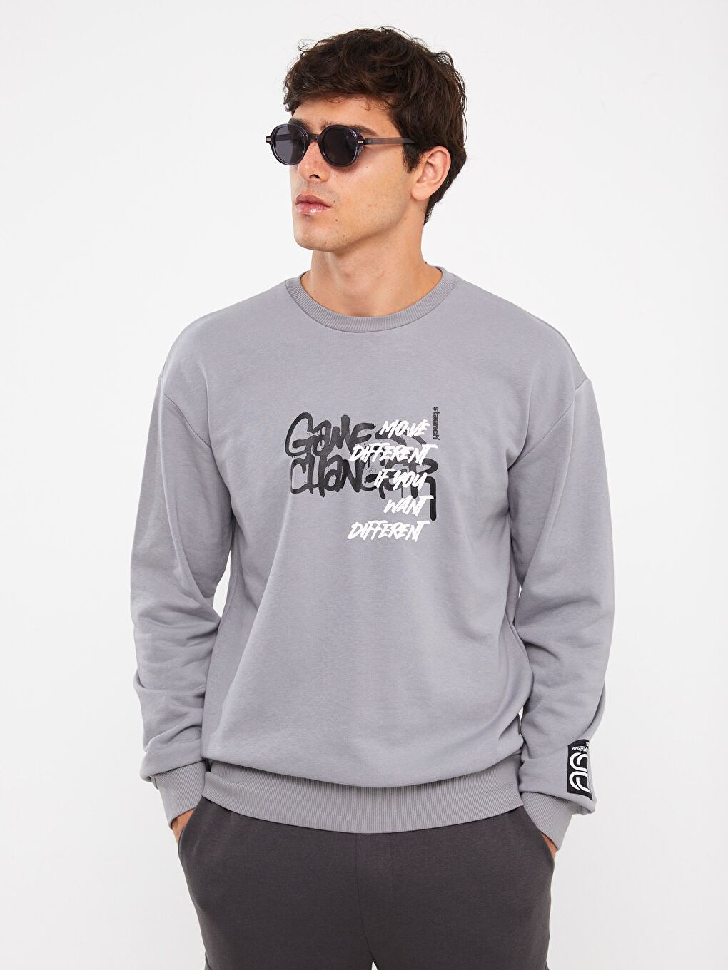 Crew Neck Long Sleeve Printed Men's Sweatshirt