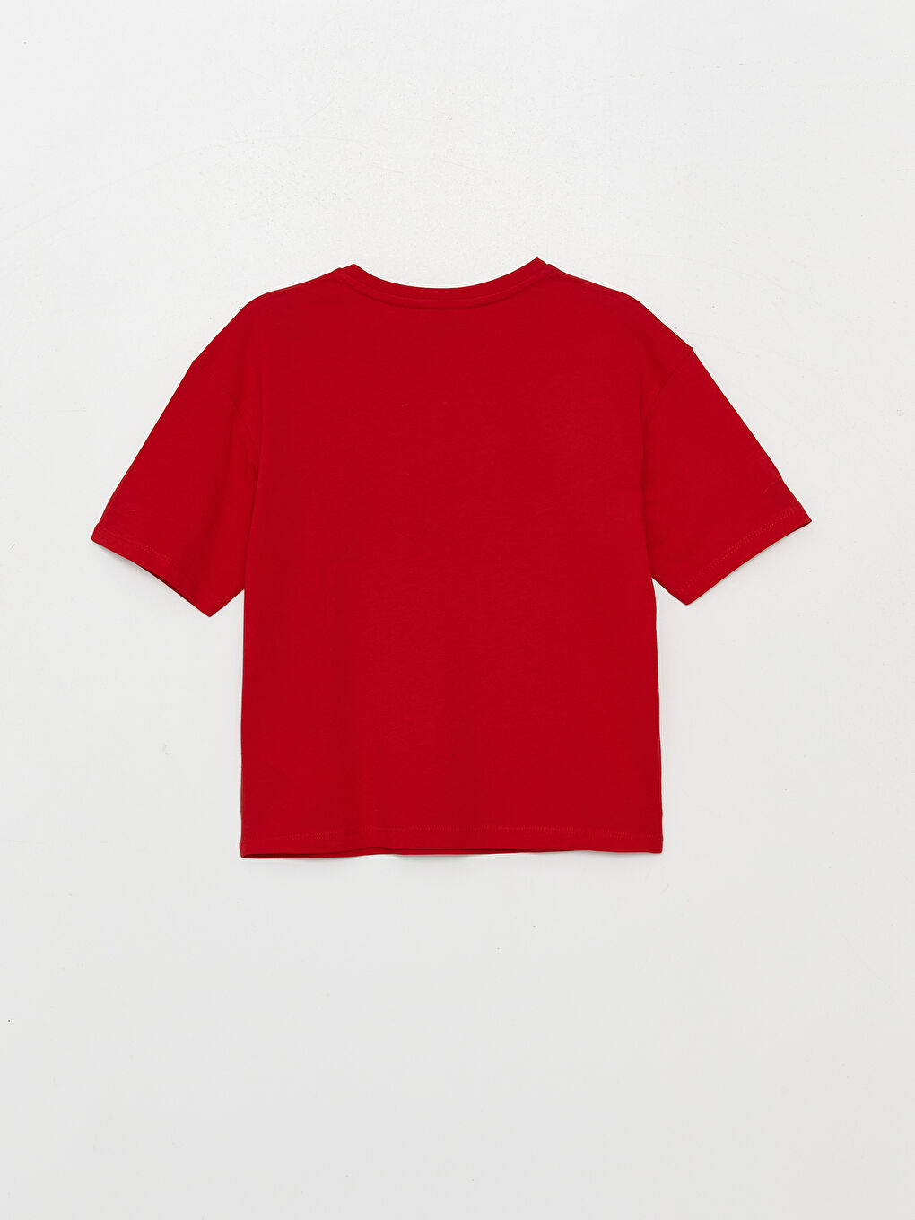 Kırmızı Bisiklet Yaka Baskılı Kısa Kollu Kız Çocuk Tişört-1
