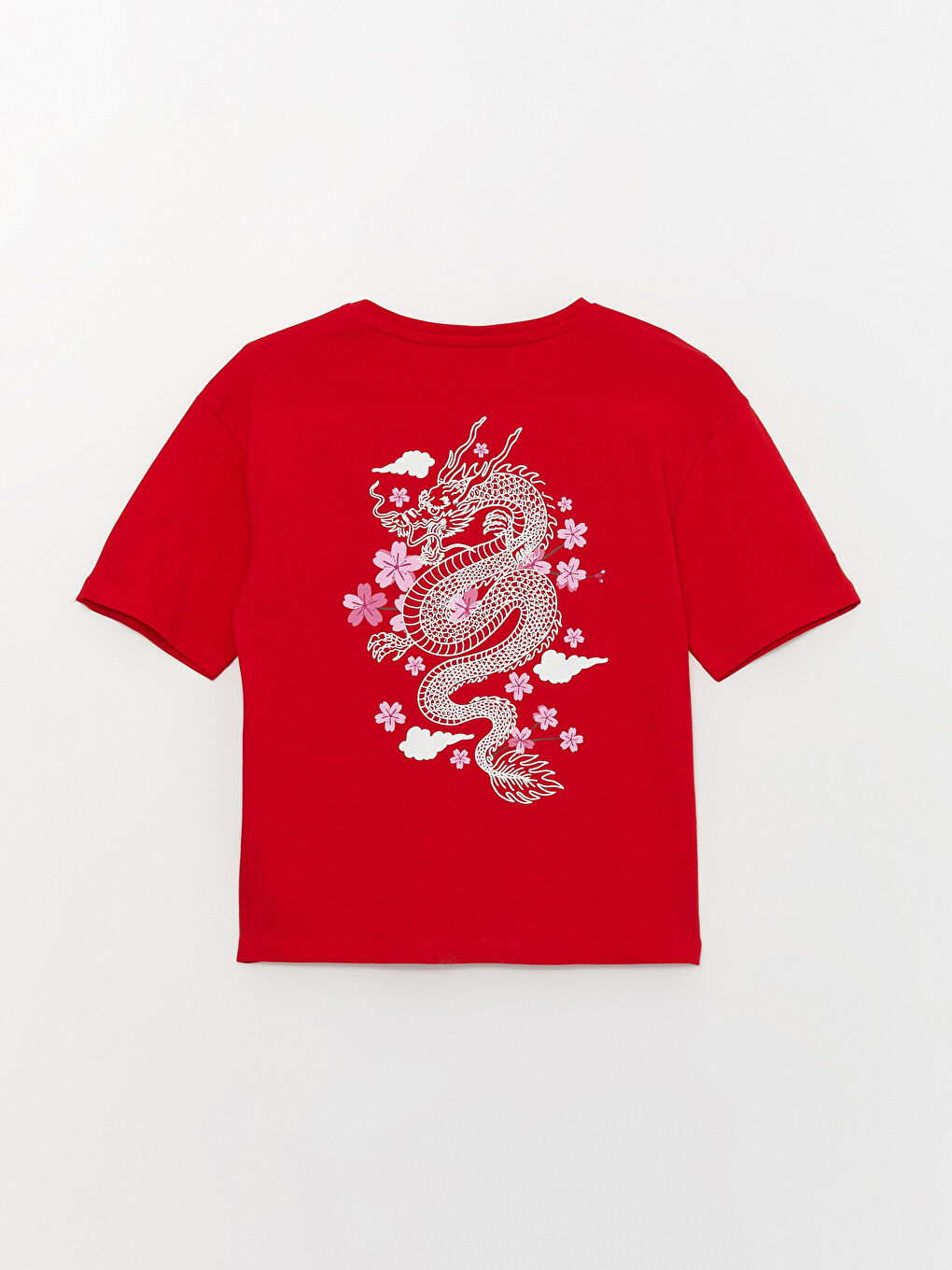 Kırmızı Bisiklet Yaka Baskılı Kısa Kollu Kız Çocuk Tişört-1