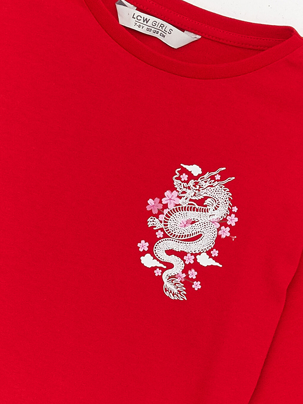 Kırmızı Bisiklet Yaka Baskılı Kısa Kollu Kız Çocuk Tişört-2