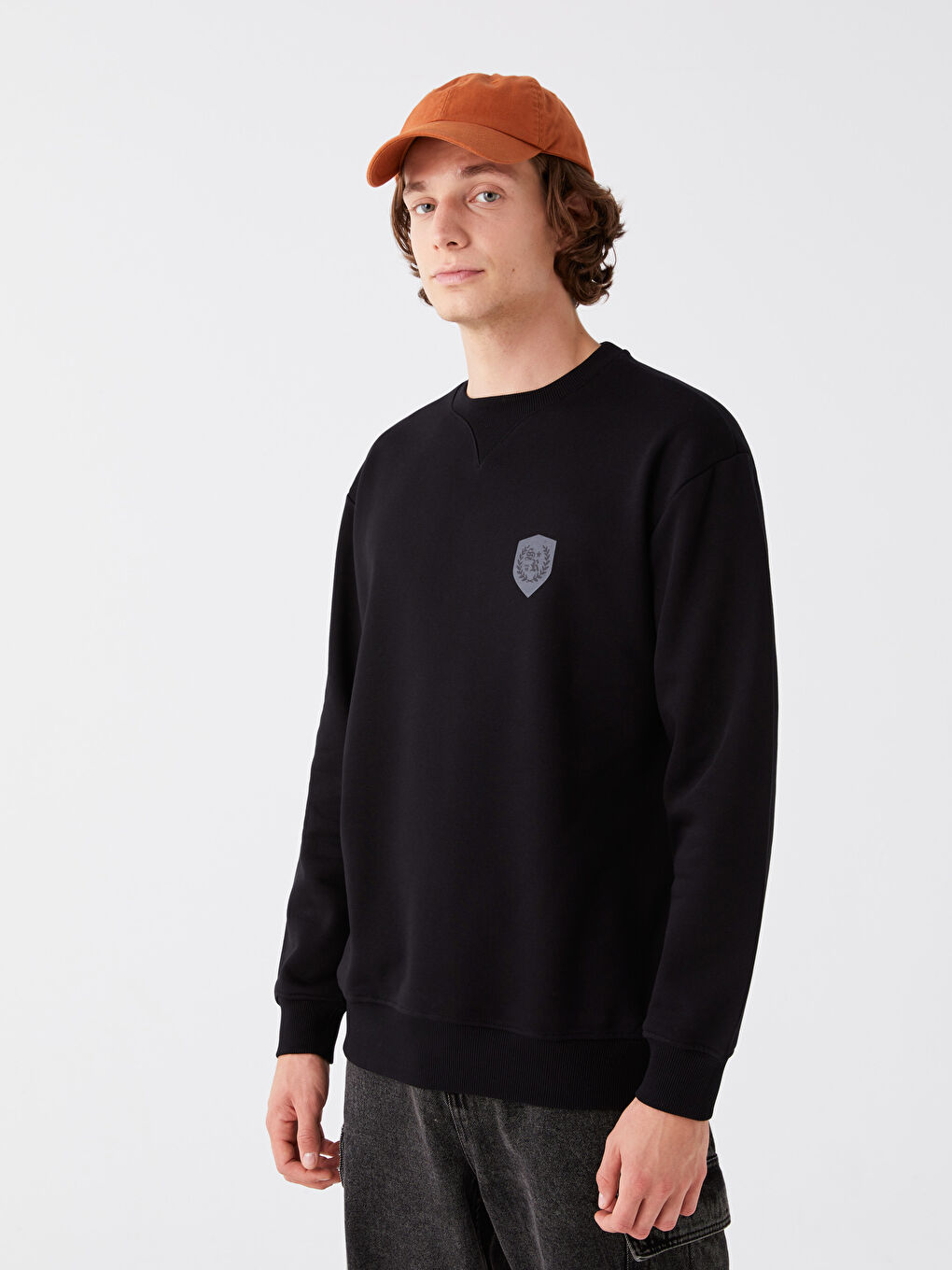 LCW Casual Yeni Siyah Bisiklet Yaka Uzun Kollu Baskılı Erkek Sweatshirt - 1