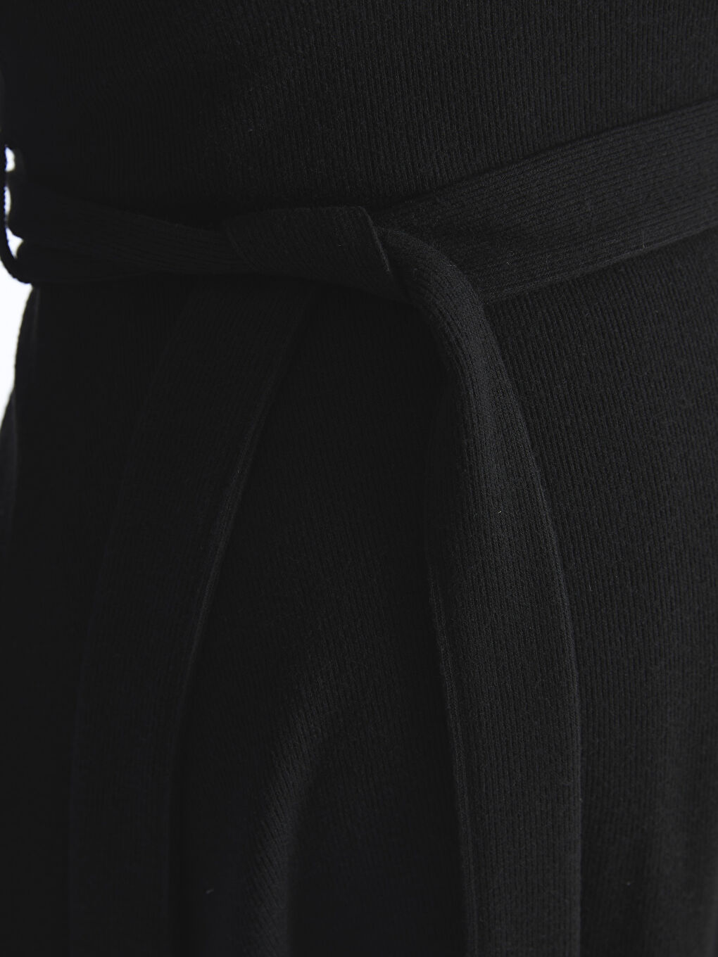 Siyah Bisiklet Yaka Düz Uzun Kollu Hamile Elbise-3