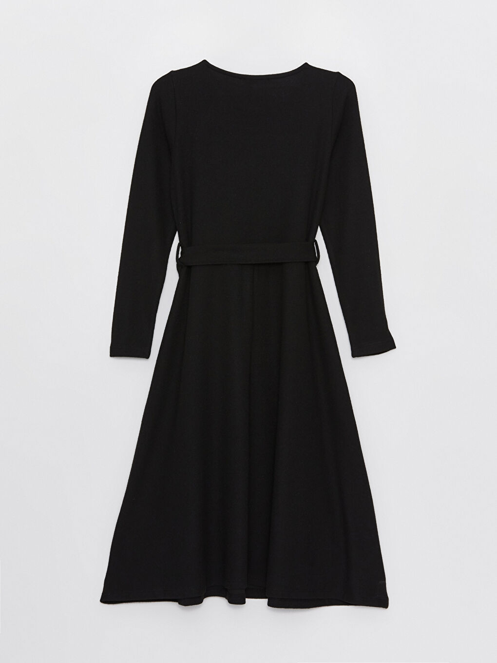 Siyah Bisiklet Yaka Düz Uzun Kollu Hamile Elbise-6