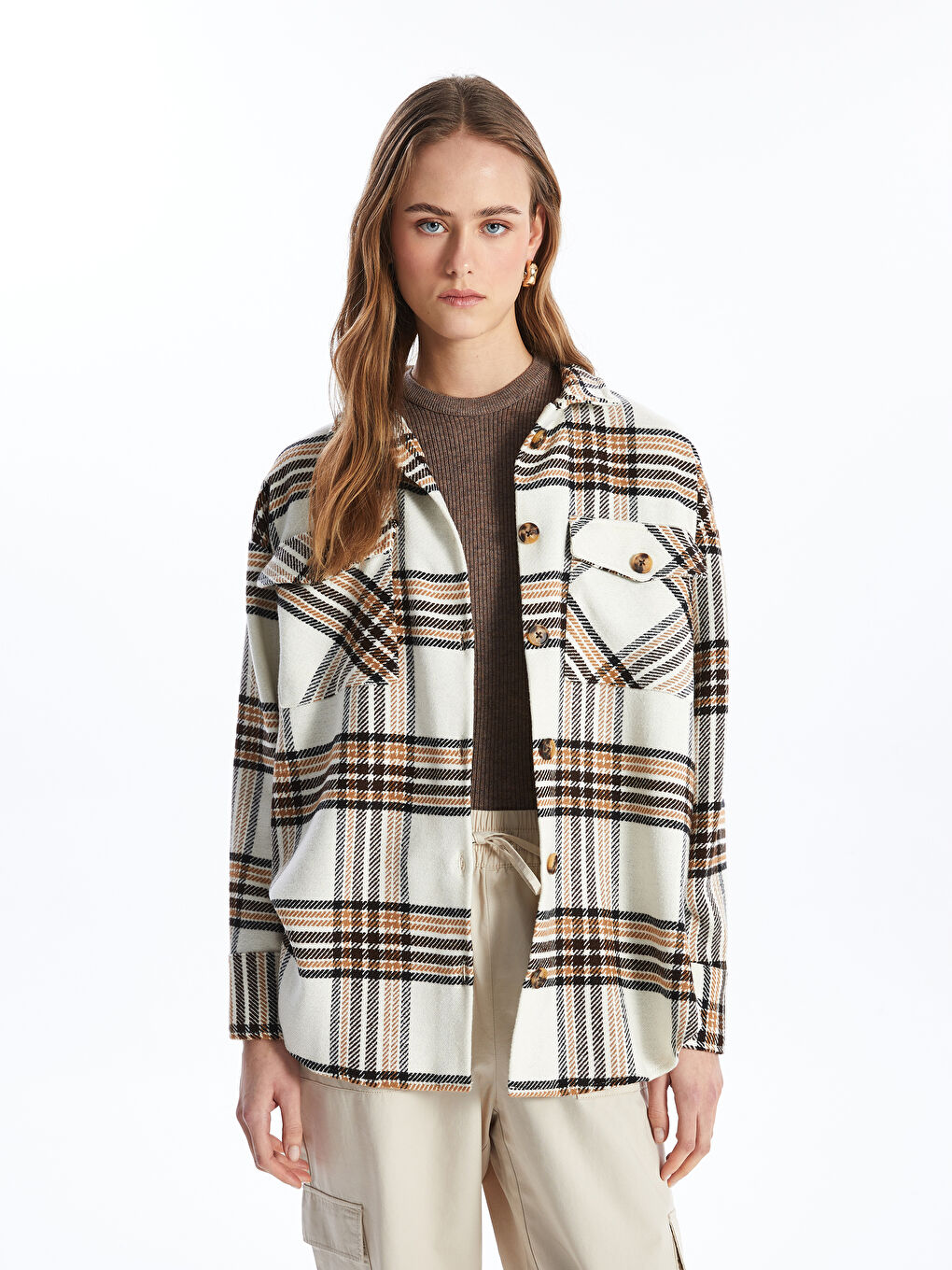 LCW Vision Plaid Long Sleeve Oversize Women's Lumberjack Shirt Jacket -W3DC69Z8-LLL