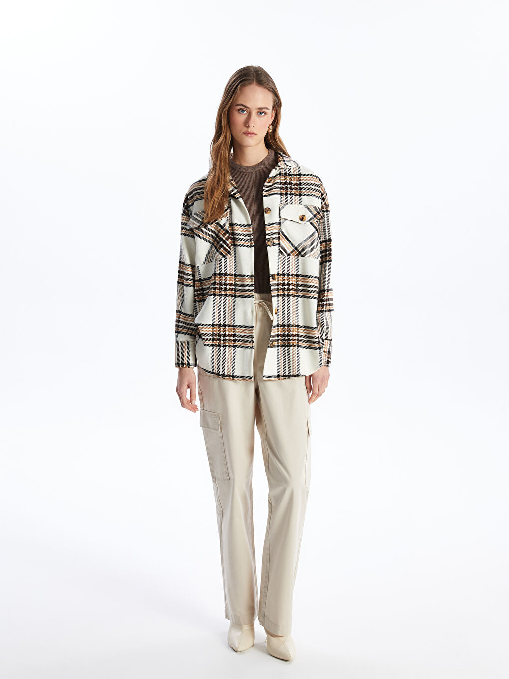 LCW Vision Plaid Long Sleeve Oversize Women's Lumberjack Shirt Jacket -W3DC69Z8-LLL