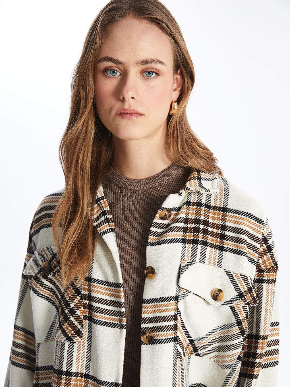 LCW Vision Plaid Long Sleeve Oversize Women's Lumberjack Shirt Jacket -W3DC69Z8-LLL