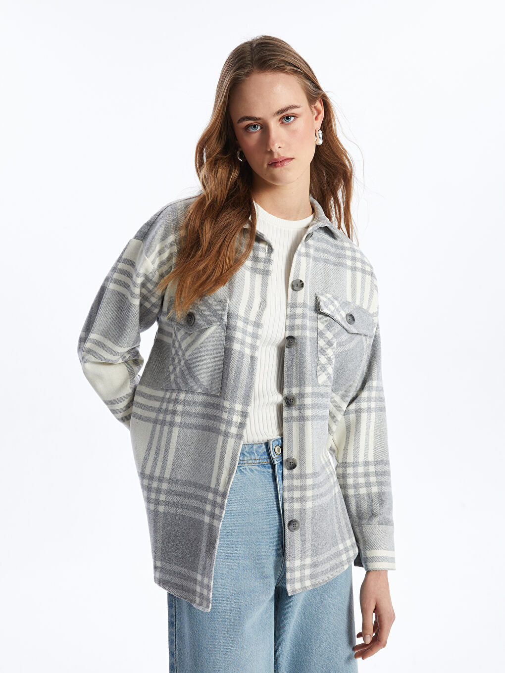 Plaid Long Sleeve Oversize Women's Lumberjack Shirt Jacket