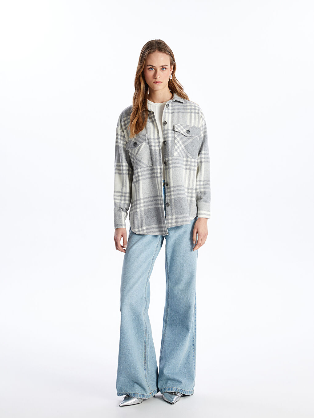 Plaid Long Sleeve Oversize Women's Lumberjack Shirt Jacket-1