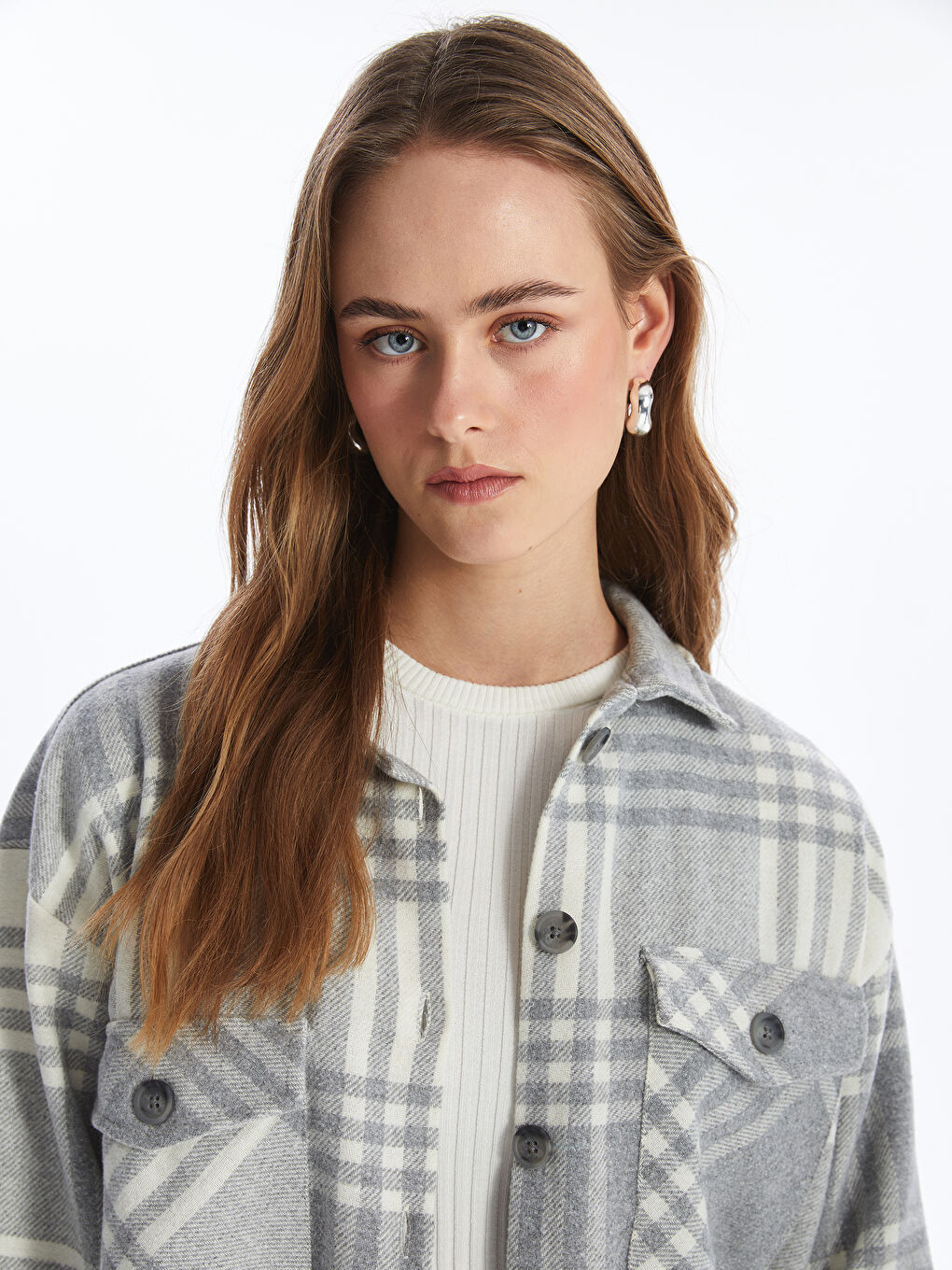 Plaid Long Sleeve Oversize Women's Lumberjack Shirt Jacket-2