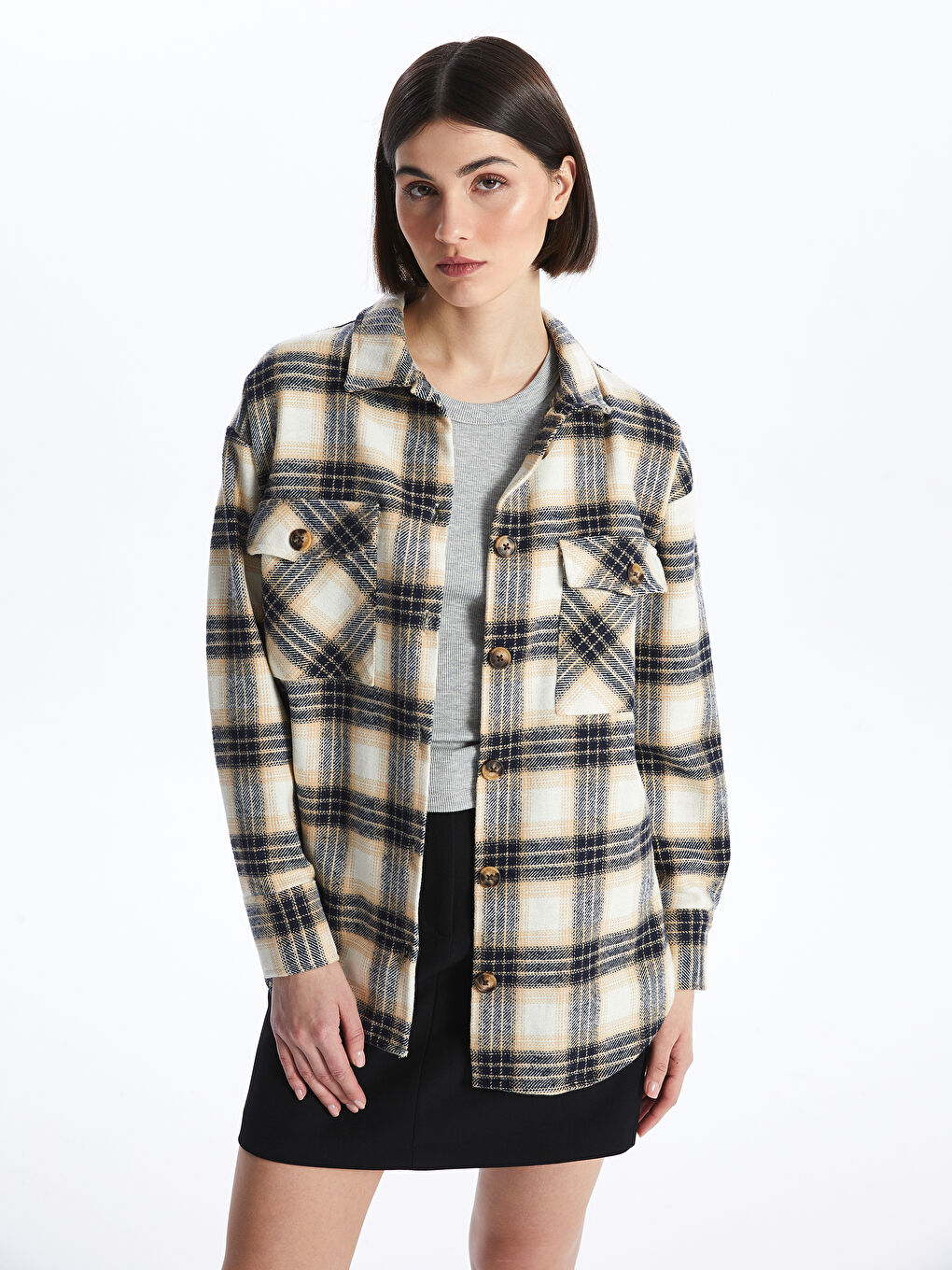 Plaid Long Sleeve Oversize Women's Lumberjack Shirt Jacket -W3DC69Z8-LN6
