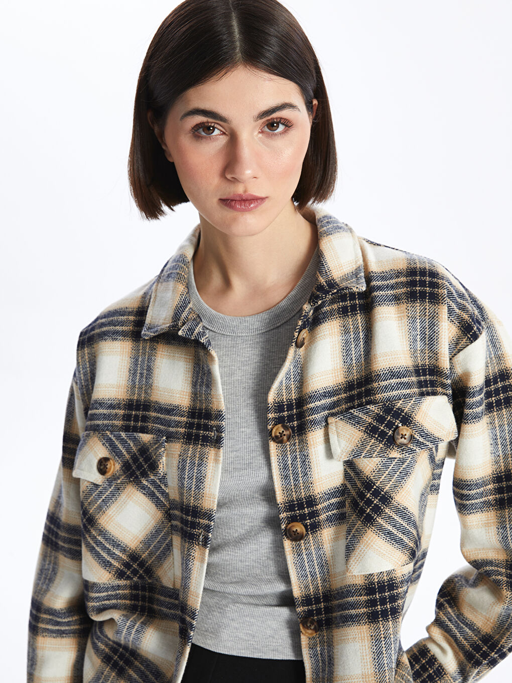 Plaid Long Sleeve Oversize Women's Lumberjack Shirt Jacket -W3DC69Z8-LN6
