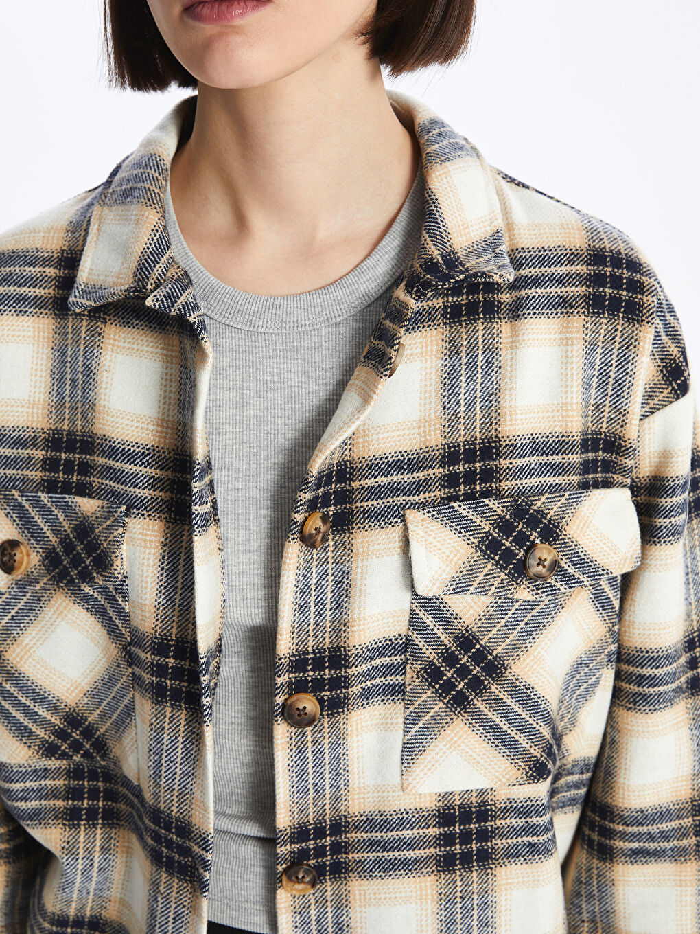 Plaid Long Sleeve Oversize Women's Lumberjack Shirt Jacket -W3DC69Z8-LN6
