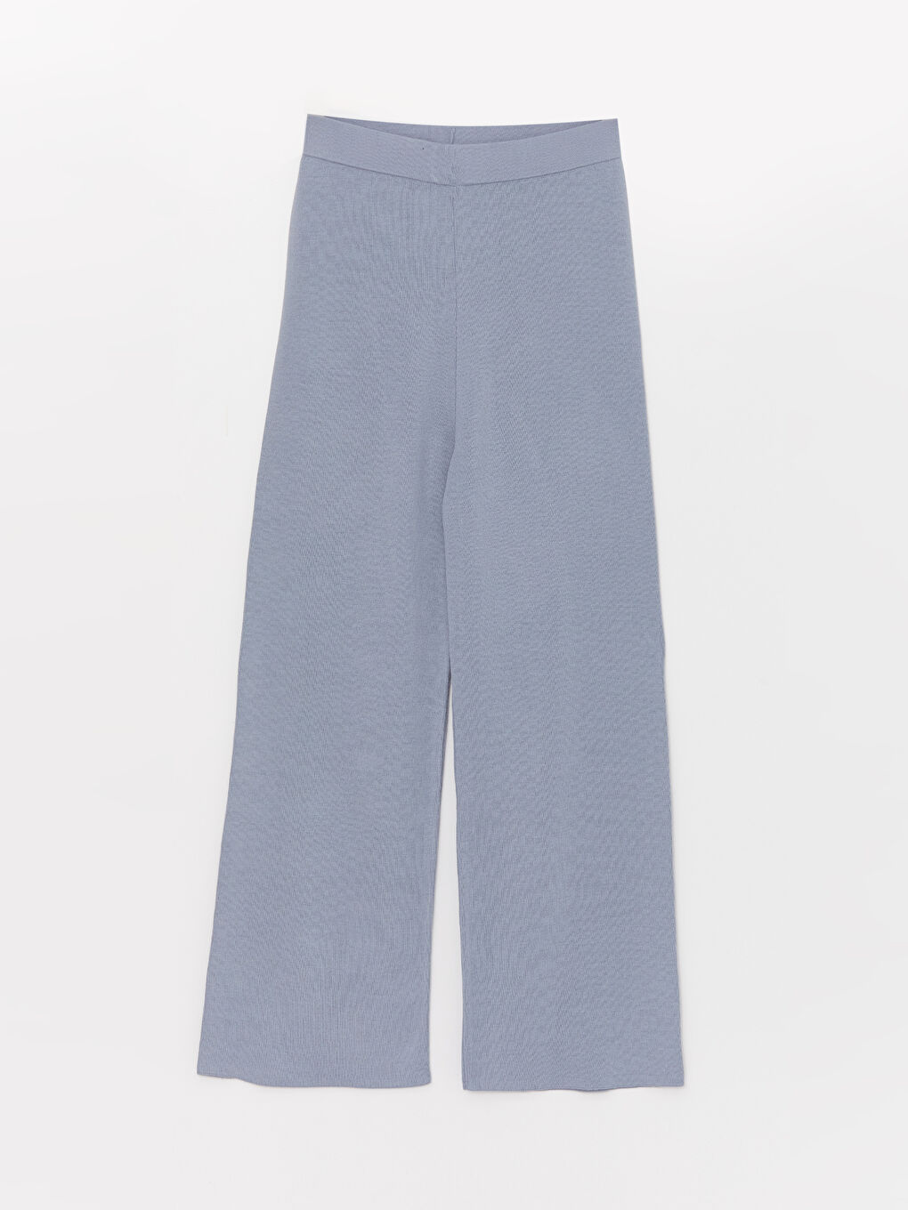 Mavi Beli Lastikli Düz Geniş Paça Kadın Triko Pantolon-5