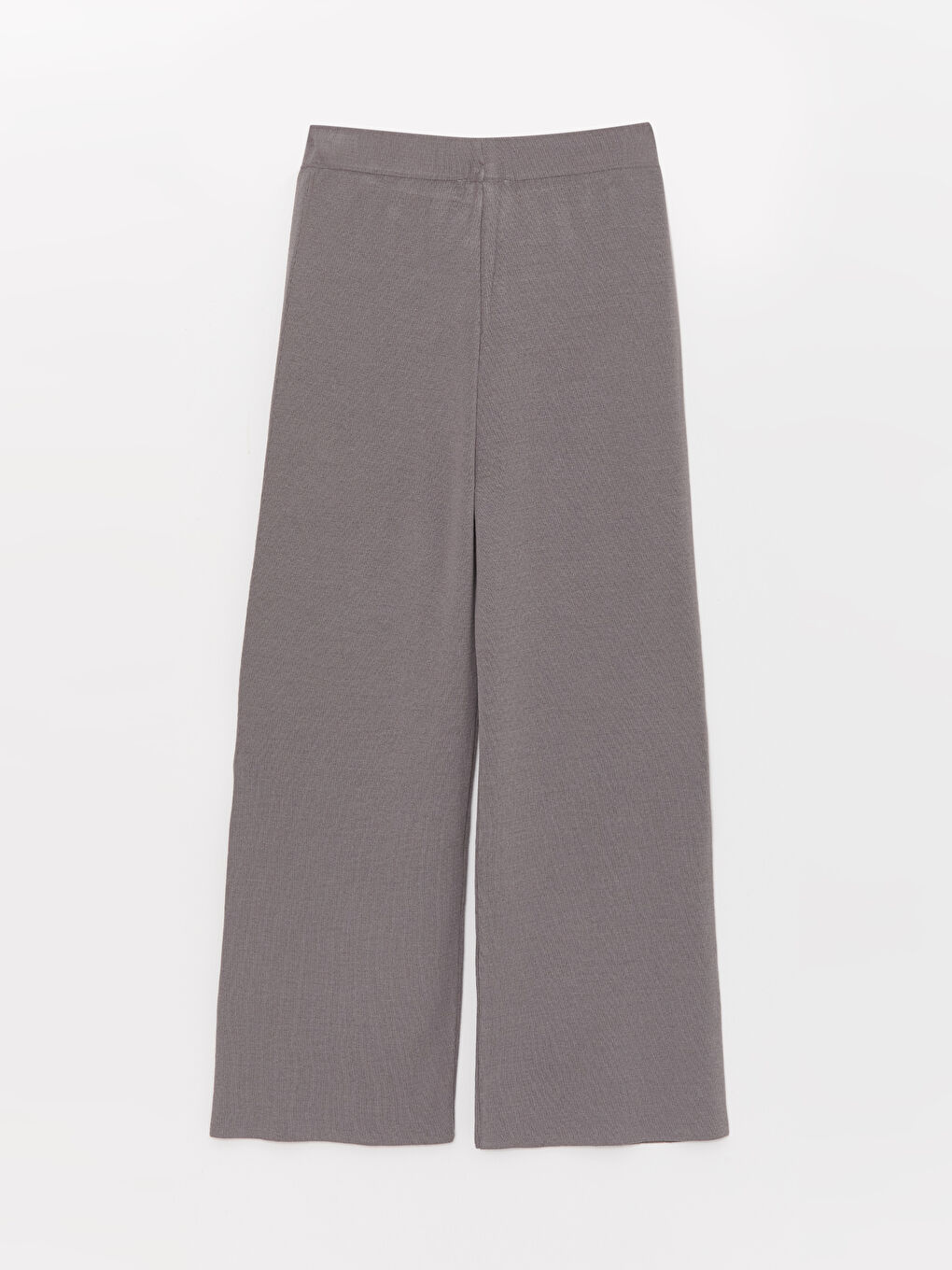 Gri Beli Lastikli Düz Geniş Paça Kadın Triko Pantolon-6