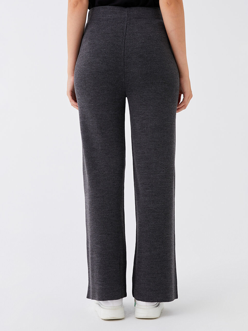 Antrasit Beli Lastikli Düz Geniş Paça Kadın Triko Pantolon-4