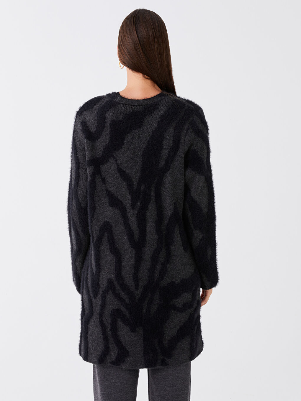 Antrasit Beli Lastikli Düz Geniş Paça Kadın Triko Pantolon-5