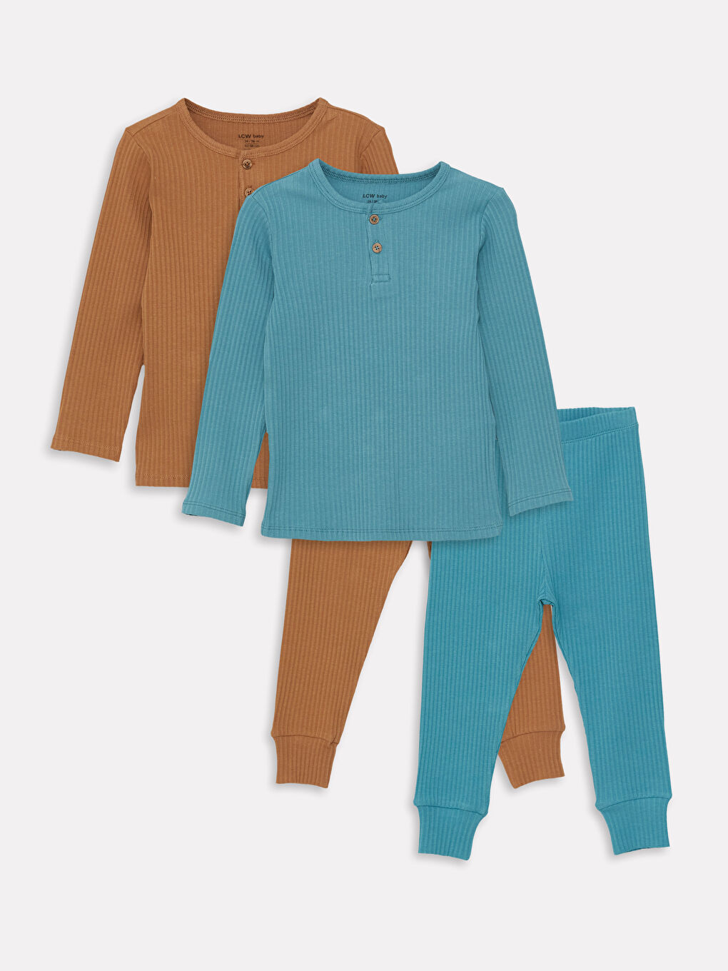 Kahverengi Bisiklet Yaka Uzun Kollu Erkek Bebek Pijama Takım 2'li