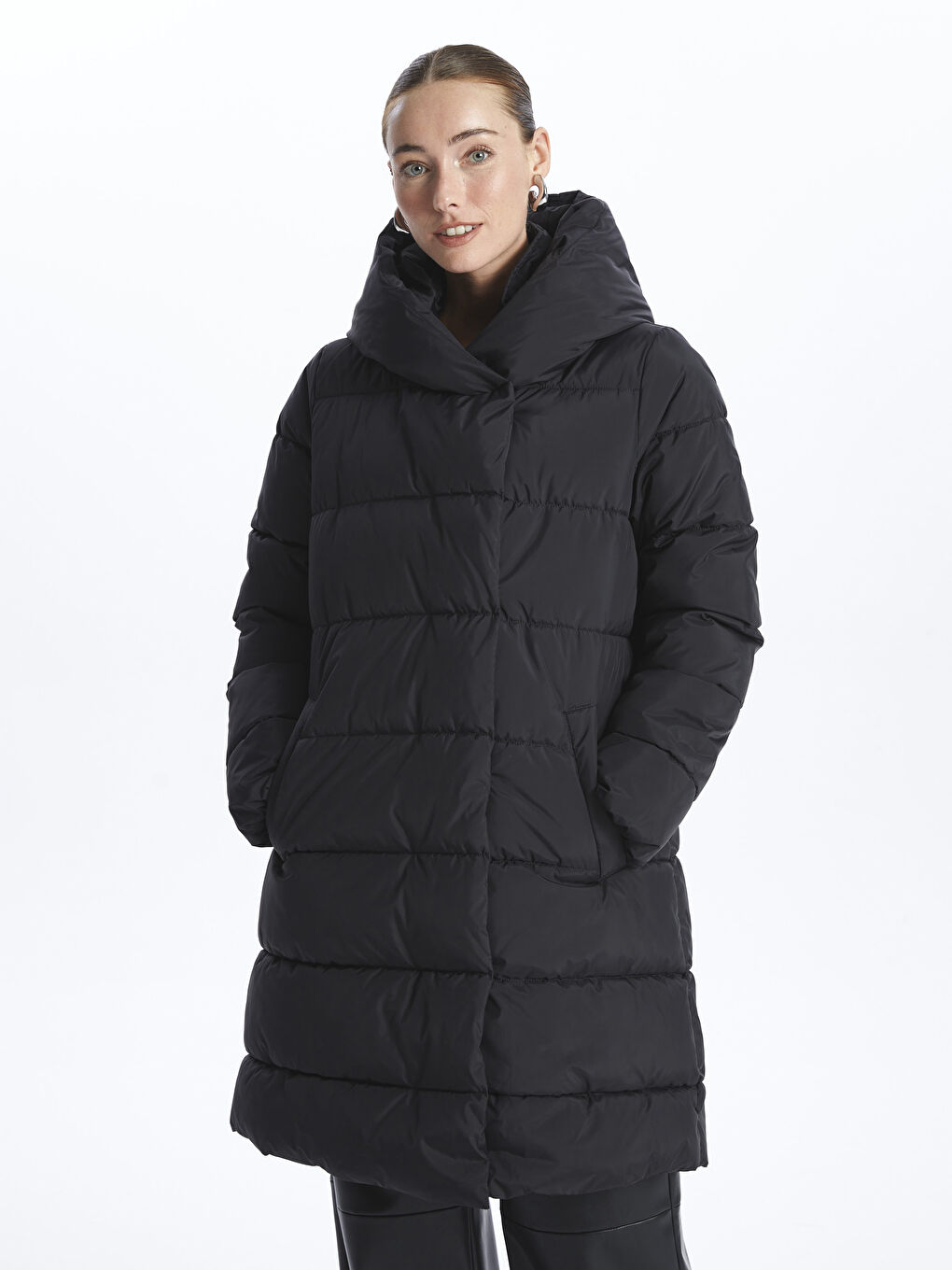 Women's Hooded Plain Puffer Coat-1