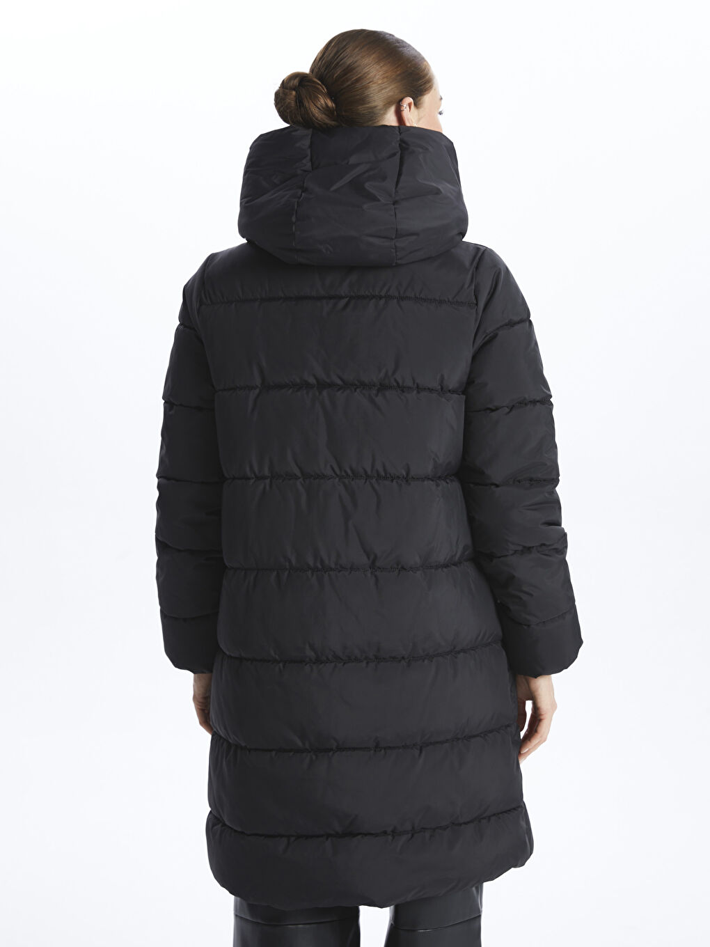 Women's Hooded Plain Puffer Coat-5