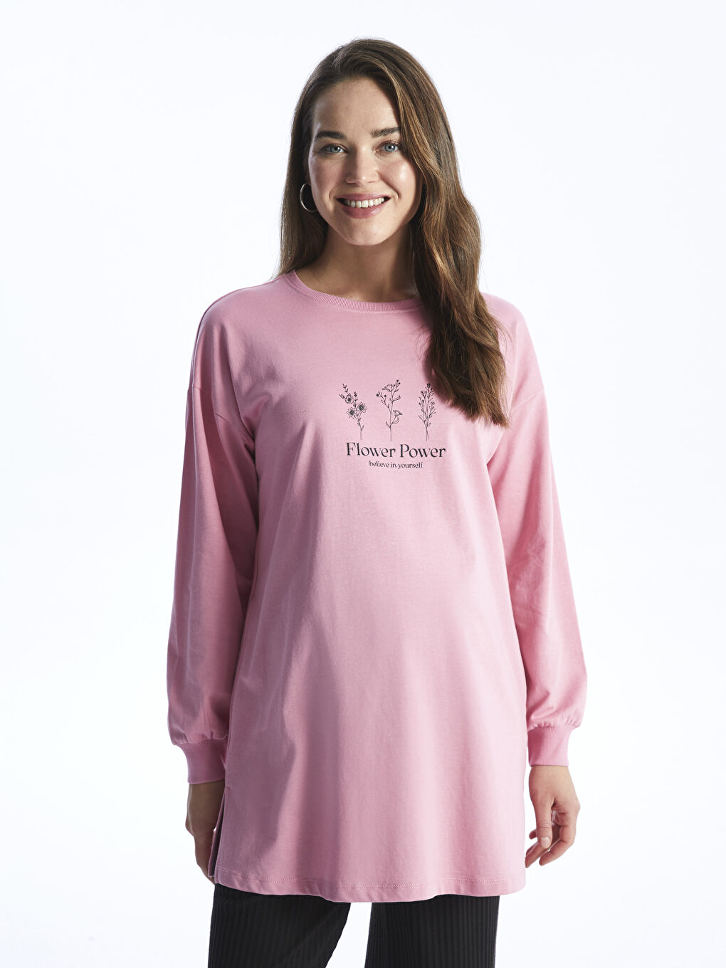 Crew Neck Printed Long Sleeve Maternity Sweatshirt Tunic