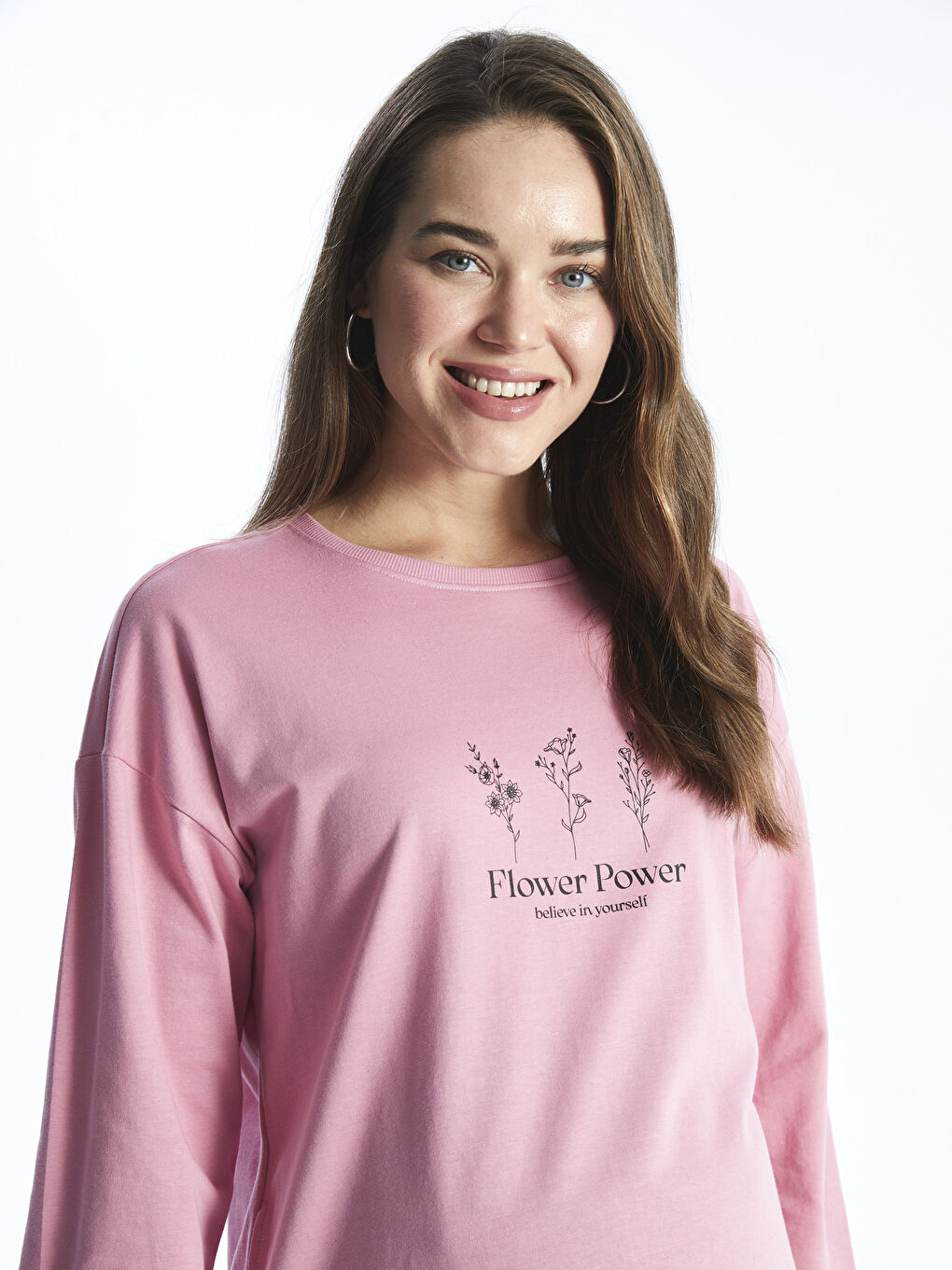 Crew Neck Printed Long Sleeve Maternity Sweatshirt Tunic-1