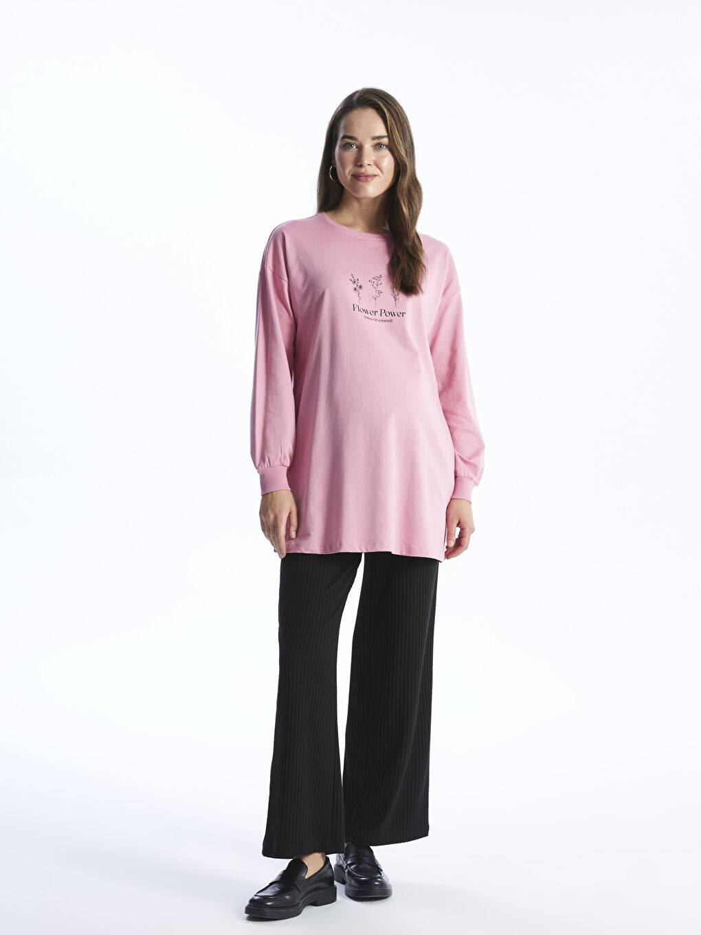 Crew Neck Printed Long Sleeve Maternity Sweatshirt Tunic-2