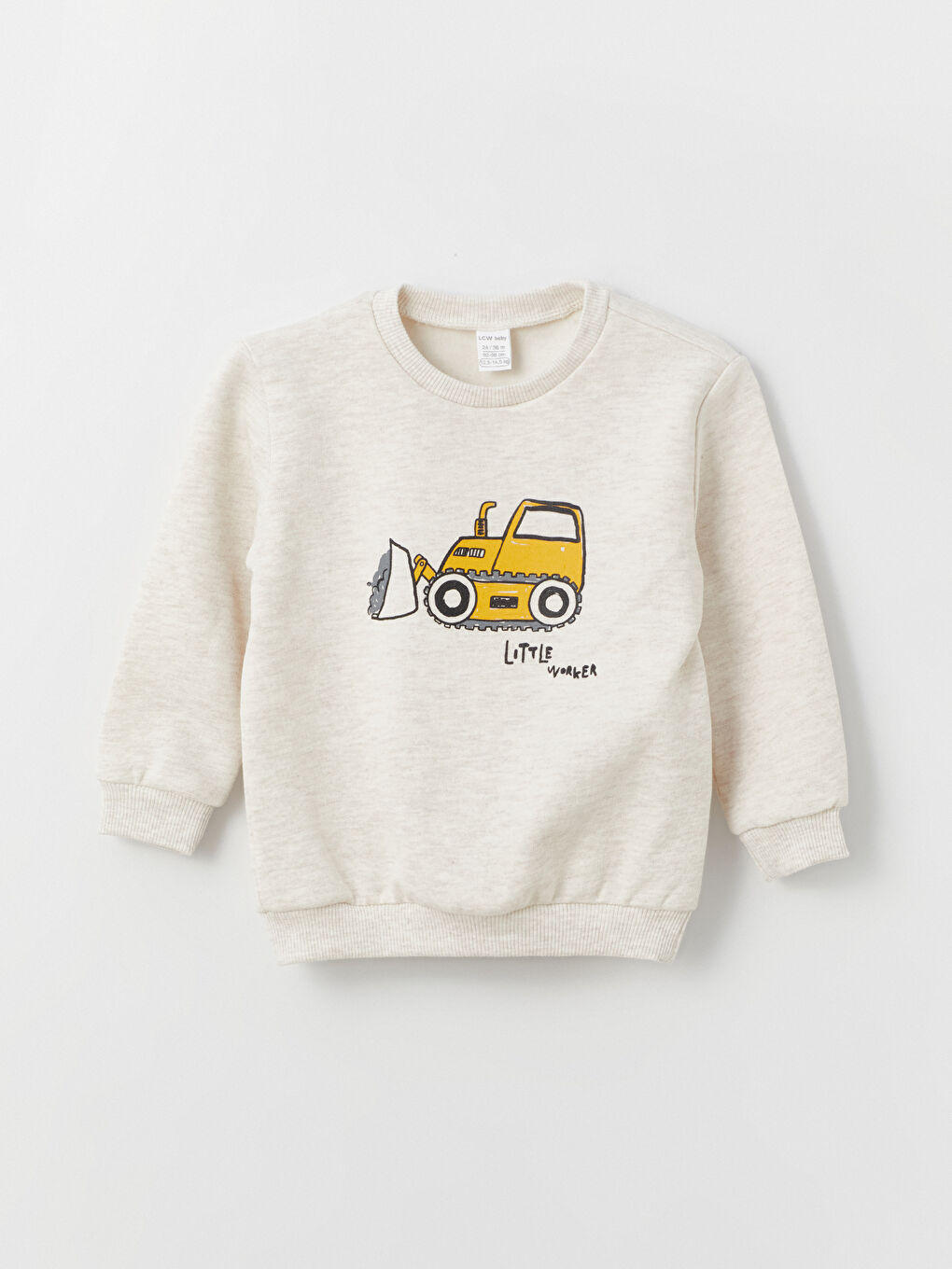 LCW baby Ekru Melanj Bisiklet Yaka Uzun Kollu Baskılı Erkek Bebek Sweatshirt