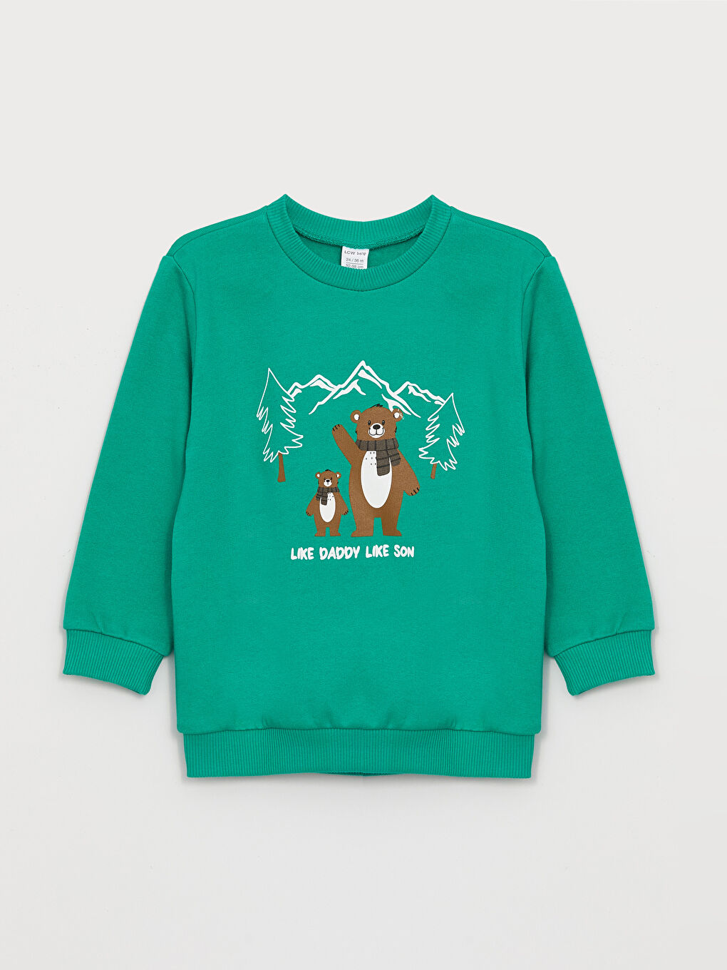 LCW baby Zümrüt Yeşili Bisiklet Yaka Uzun Kollu Baskılı Erkek Bebek Sweatshirt