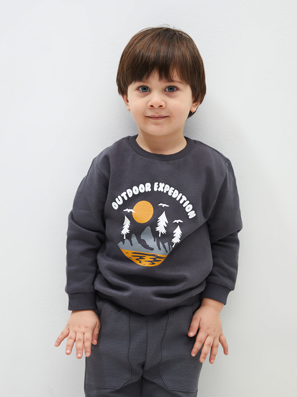 LCW baby Antrasit Bisiklet Yaka Uzun Kollu Baskılı Erkek Bebek Sweatshirt - 1