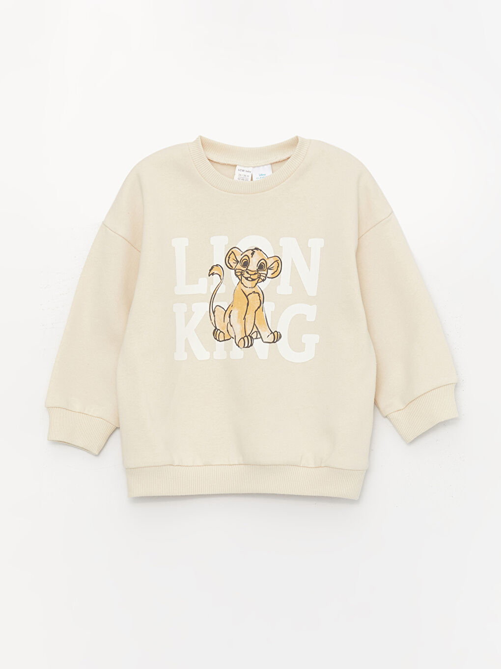 LCW baby Açık Bej Bisiklet Yaka Uzun Kollu Aslan Kral Baskılı Erkek Bebek Sweatshirt