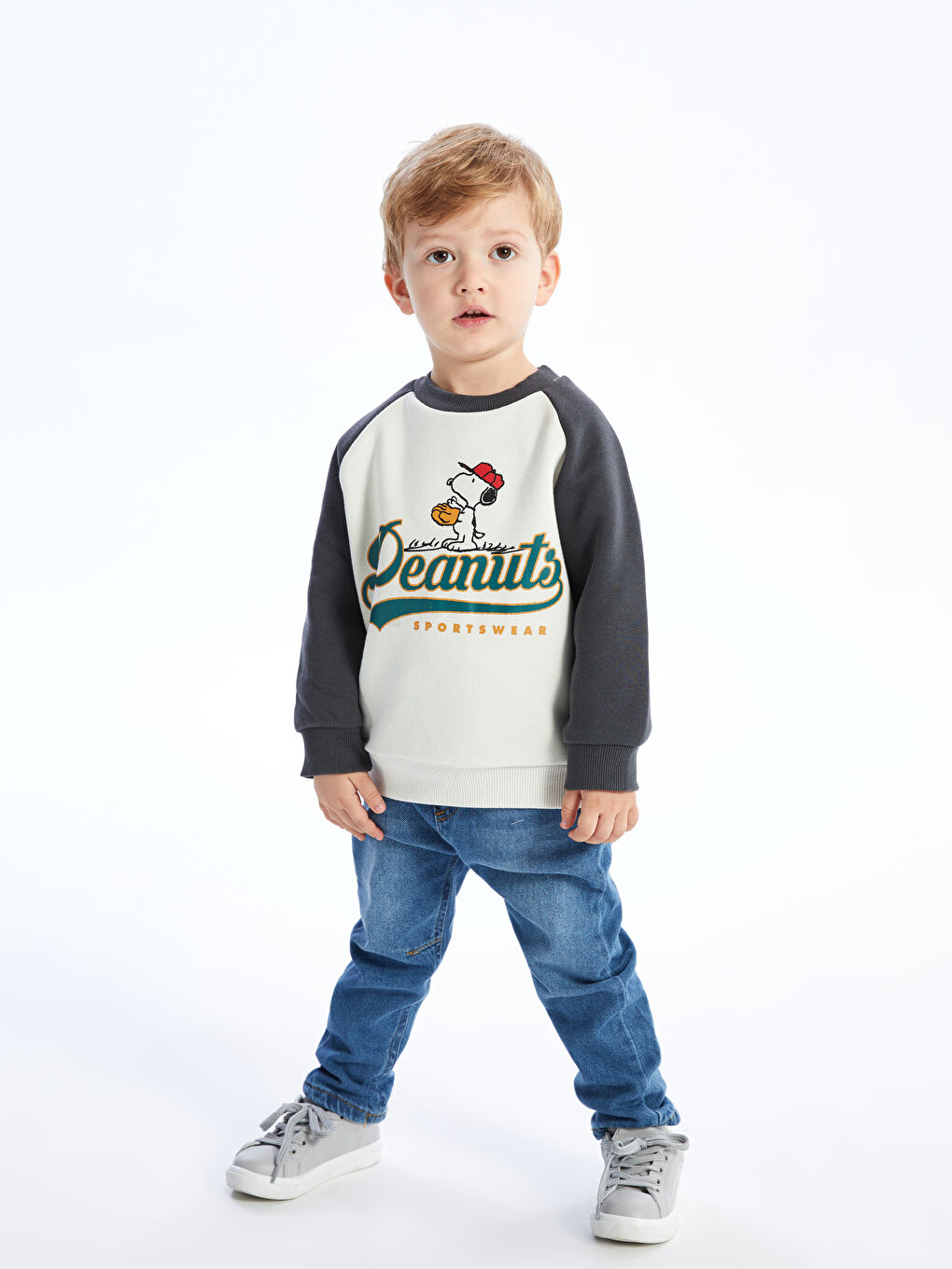 LCW baby Açık Gri Bisiklet Yaka Uzun Kollu Snoopy Baskılı Erkek Bebek Sweatshirt - 2