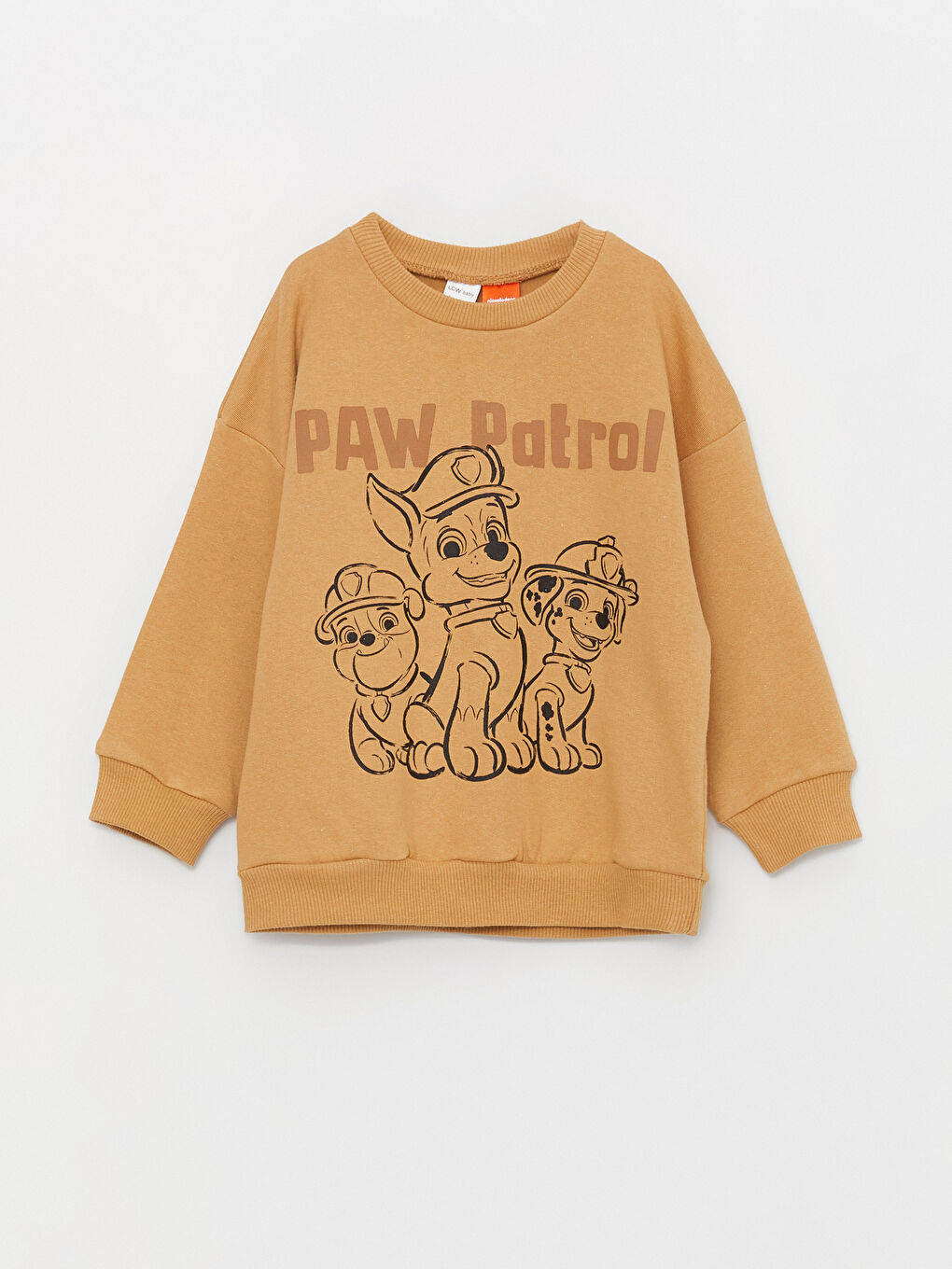 LCW baby Koyu Bej Bisiklet Yaka Uzun Kollu Paw Patrol Baskılı Erkek Bebek Sweatshirt