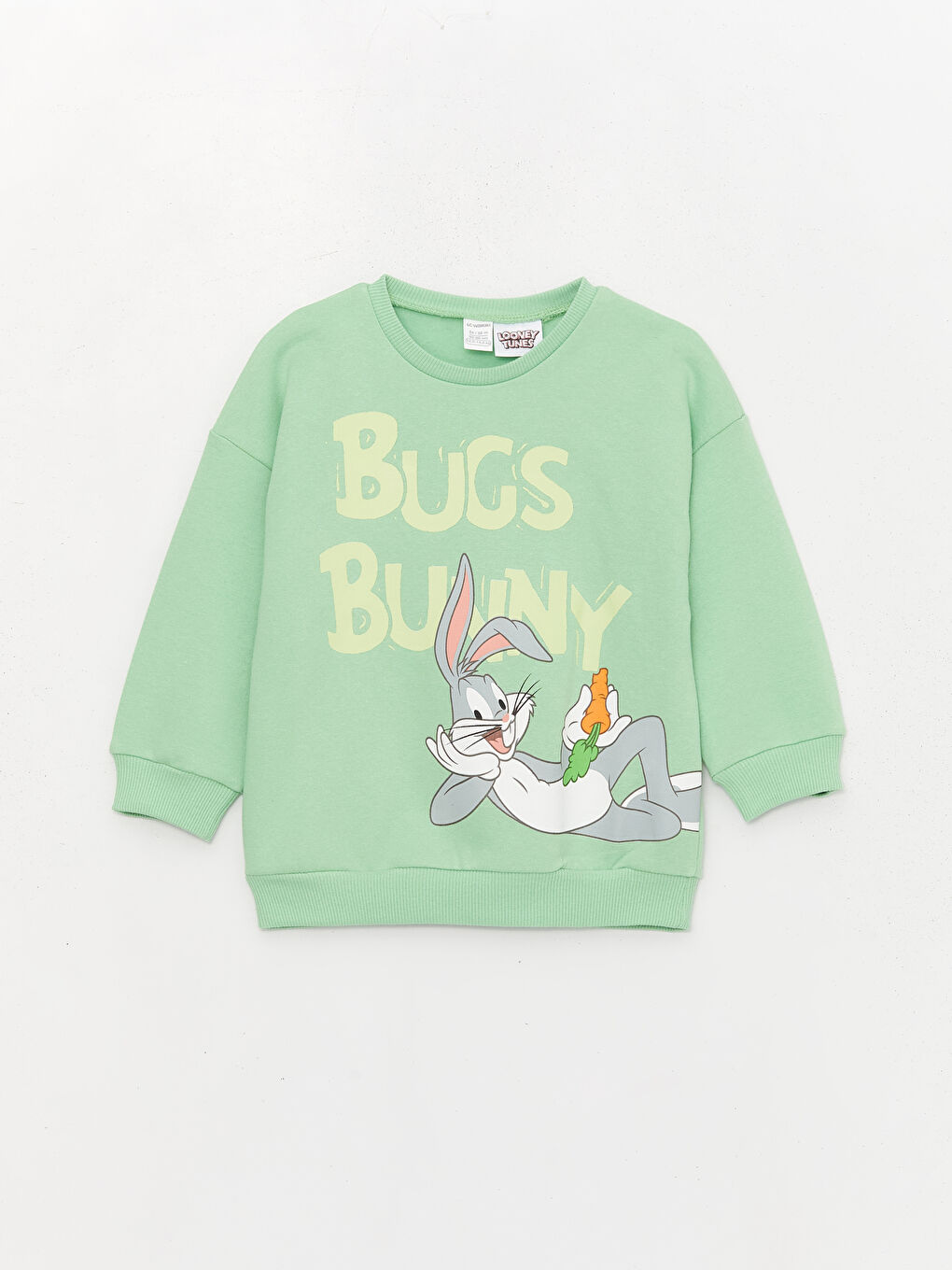 LCW baby Açık Yeşil Bisiklet Yaka Uzun Kollu Bugs Bunny Baskılı Erkek Bebek Sweatshirt