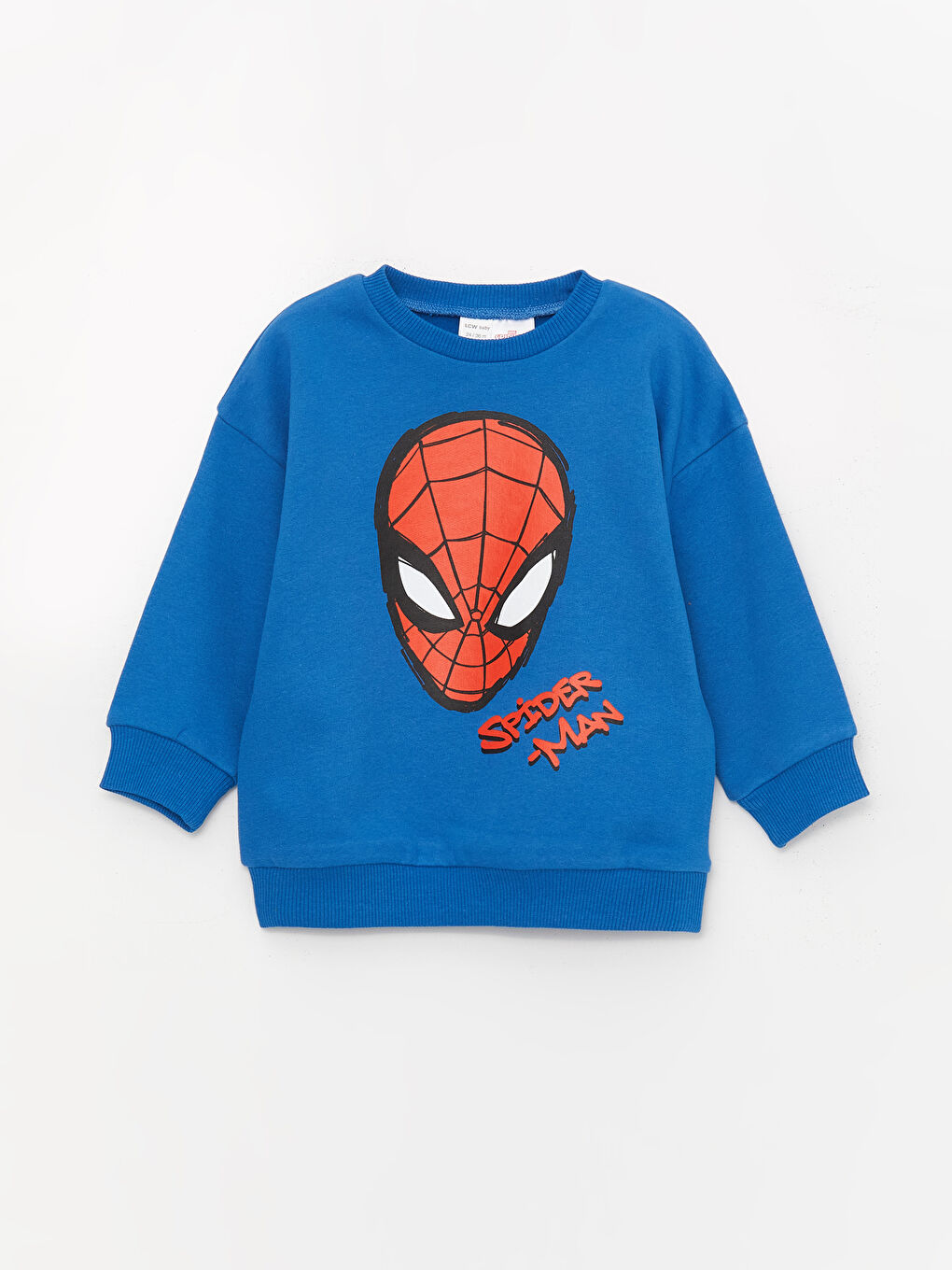 LCW baby Koyu Mavi Bisiklet Yaka Uzun Kollu Spiderman Baskılı Erkek Bebek Sweatshirt