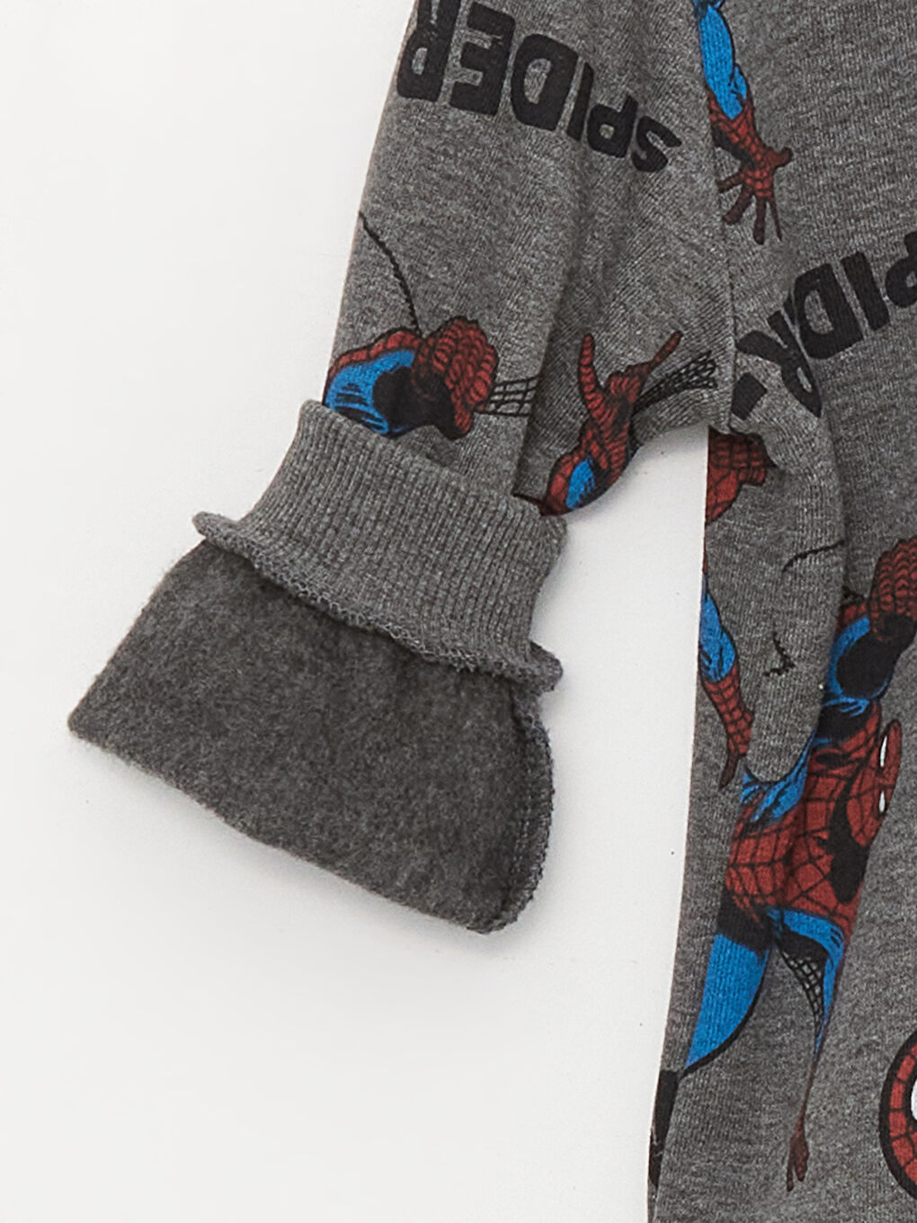 LCW baby Gri Melanj Baskılı Bisiklet Yaka Uzun Kollu Spiderman Baskılı Erkek Bebek Sweatshirt ve Eşofman Alt 2'li Takım - 5