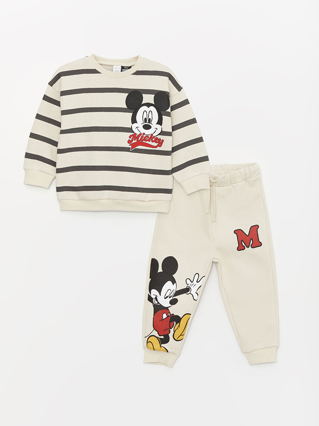 Set 2 Piese Tricou și Pantaloni de Trening pentru Bebeluși Băieți cu Imprimeu Mickey Mouse și Guler Rotund